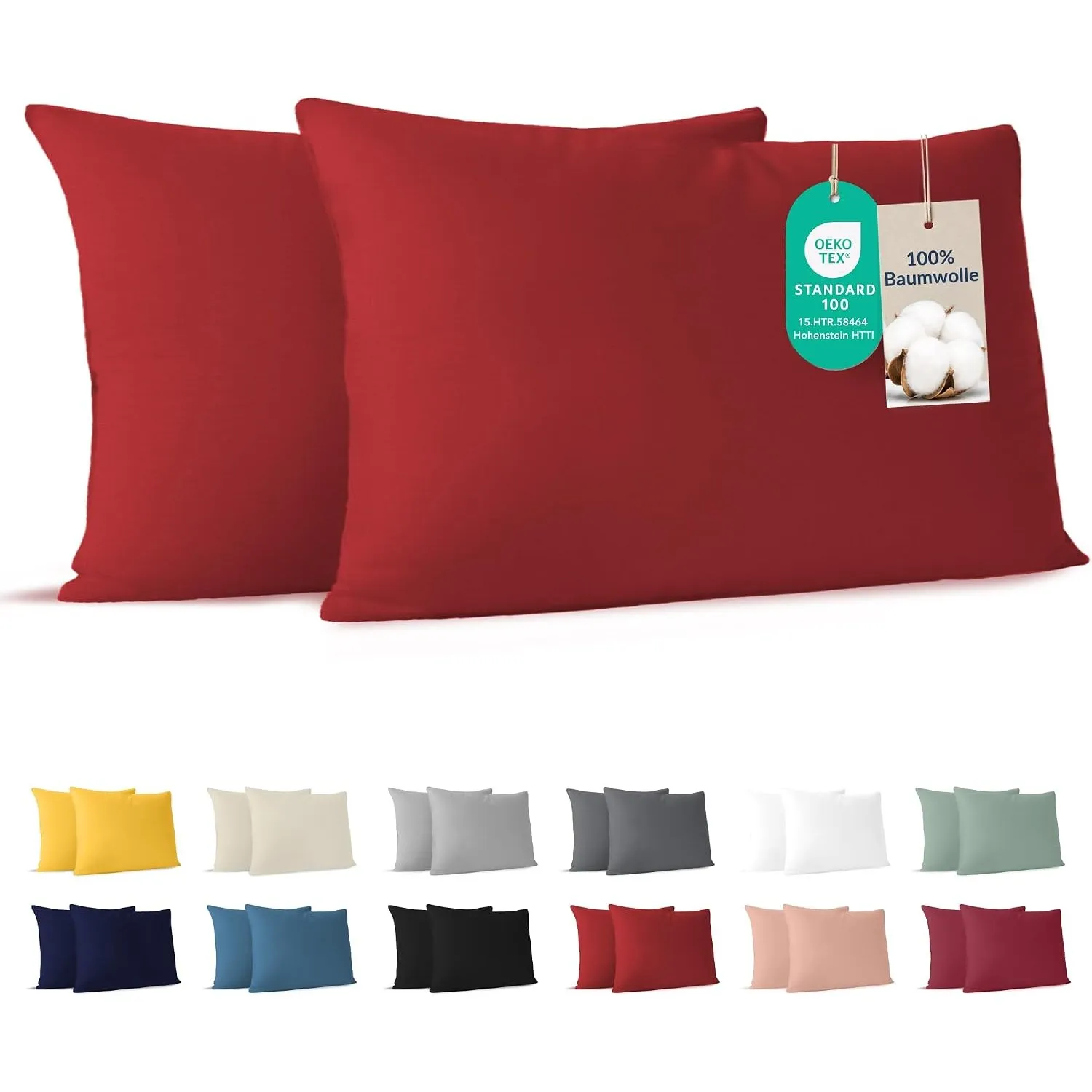 Dreamzie - Kissenbezug 30x50cm - 2er Set - 100% Baumwolle - Rot