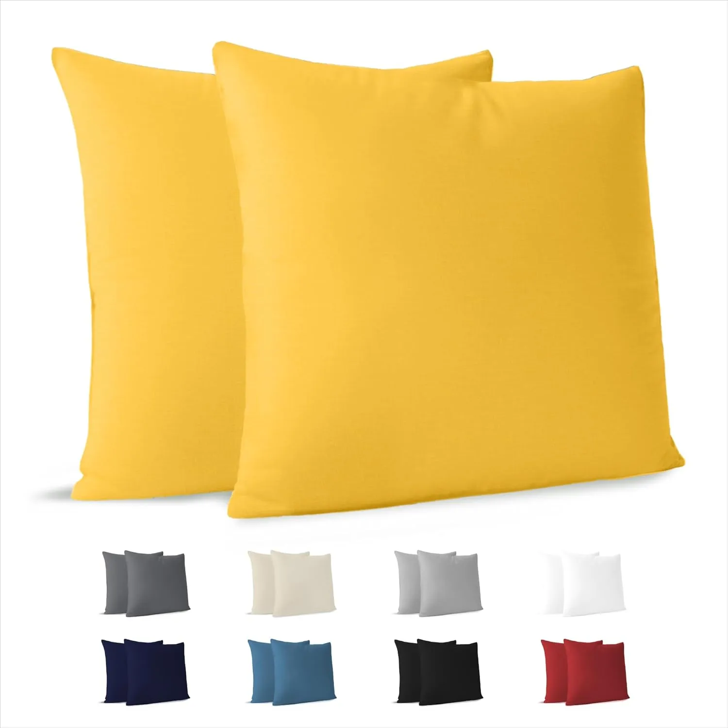 Dreamzie Kissenbezug 30x30 (Set mit 2) - 100% Jersey Baumwolle 150 g/qm Kissenbezüge -Gelb - Für Kissen 30x30 cm - Kiss…