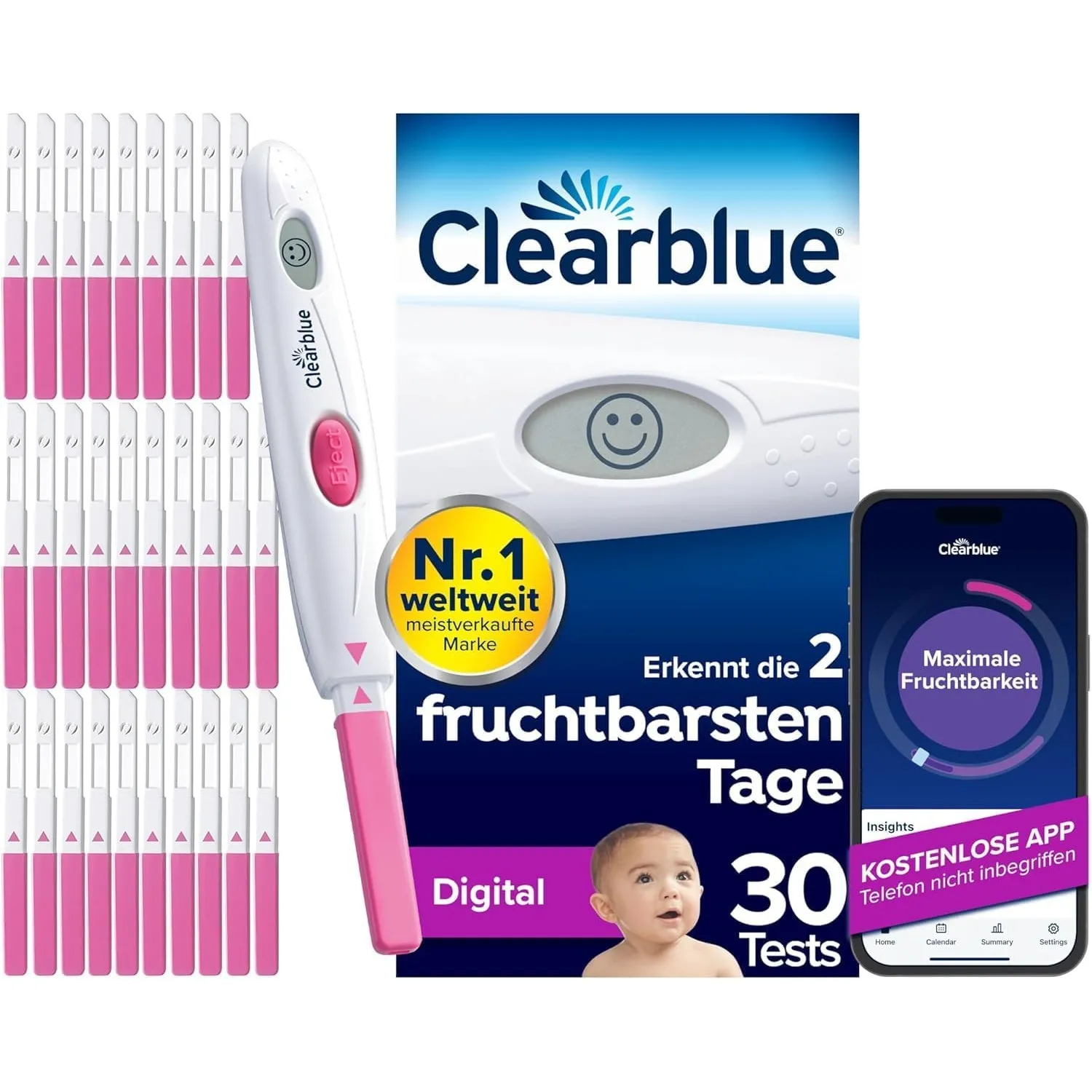 Clearblue Kinderwunsch Ovulationstest-Kit Digital, Bestimme Ihre 2 Tage maximaler Fruchtbarkeit, 1 Testhalterung Digita…