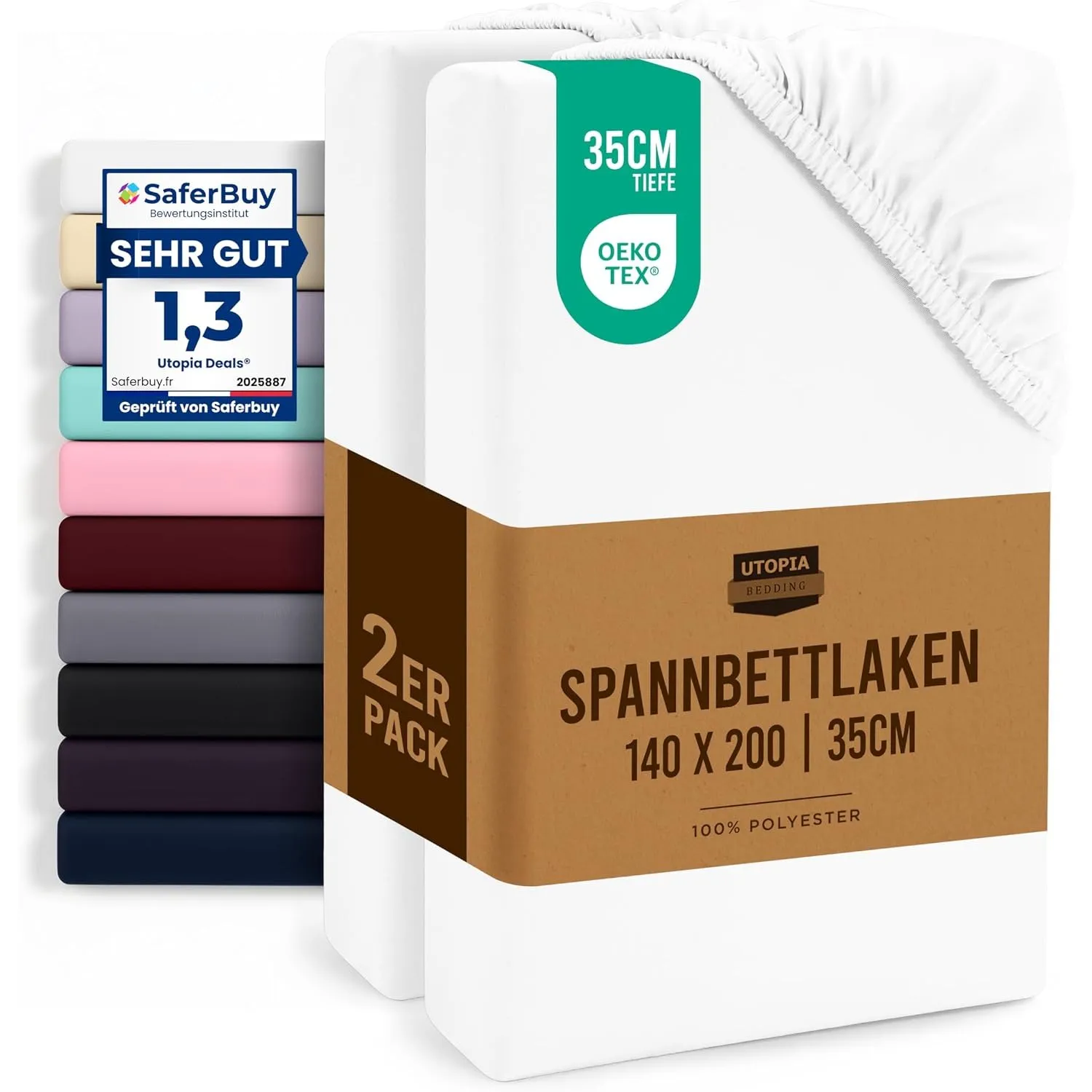 Utopia Bedding - 2er Set Spannbettlaken 140x200cm - Weiß - Gebürstete Mikrofaser Spannbetttuch - 35 cm Tiefe Tasche | O…