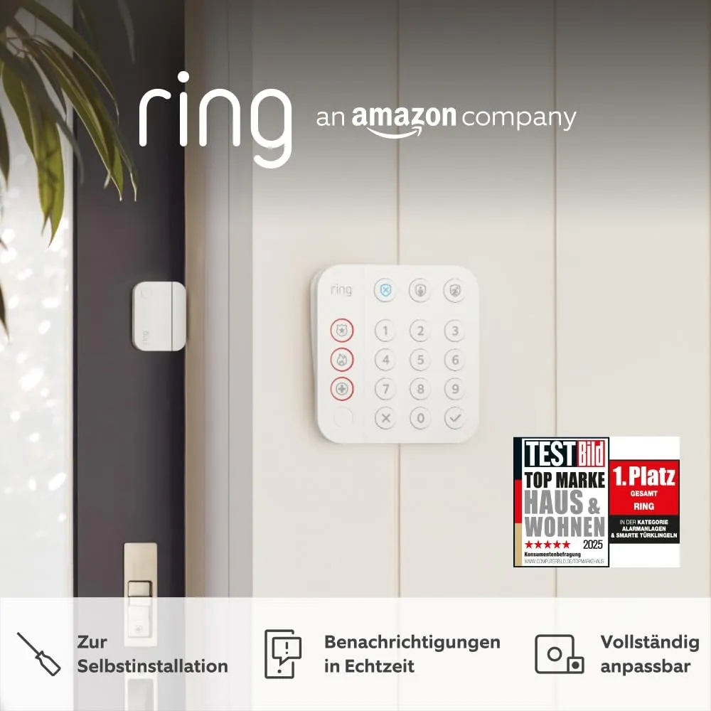 Ring Alarm - L + Innenkamera (Indoor Camera, 2. Gen.) + Sirene im Paket | Alarmanlage für Haus & Wohnung mit WLAN & Kam…