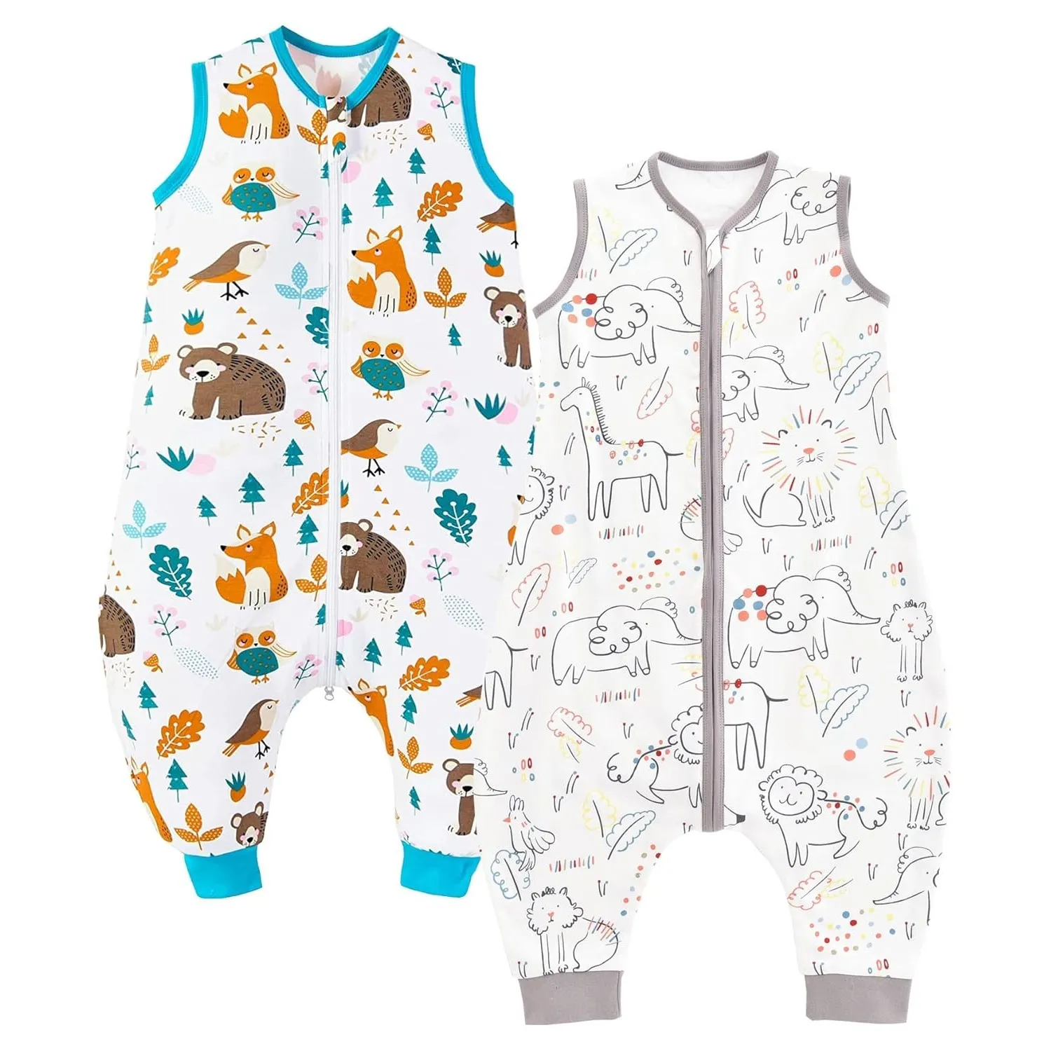 Chilsuessy 2er Pack Baby Schlafsack Sommer mit Füßen 0.5 Tog 100% Baumwolle Kinder Sommerschlafsack für Jungen und Mädc…