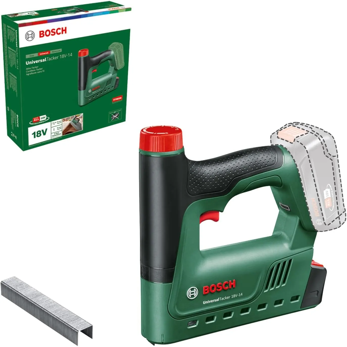 Bosch Akku-Tacker UniversalTacker 18V-14 (Tackern/heften in Weich-und Hartholz; für Klammern und Nägel; Schnellfeuermod…
