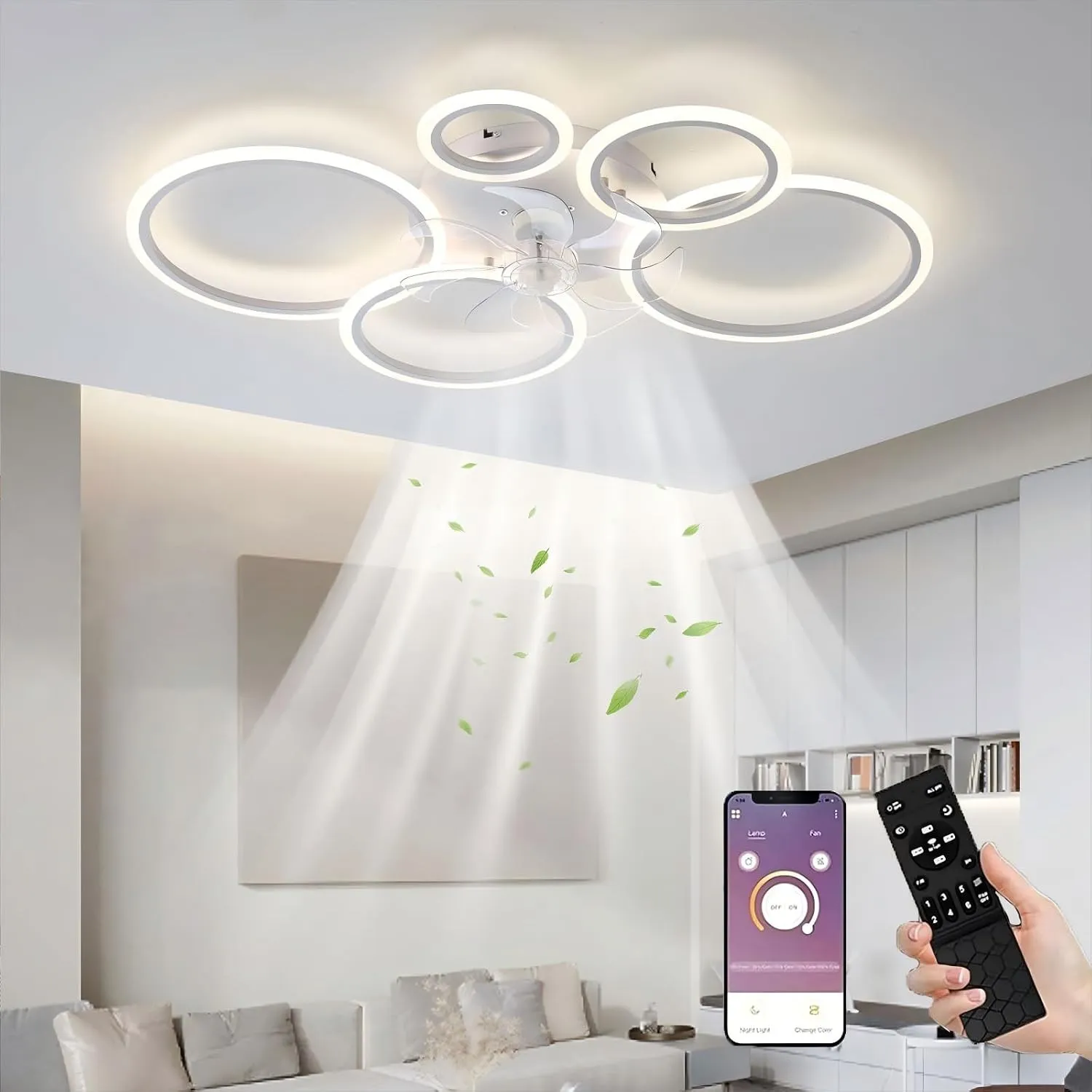 MiiR LED Deckenventilator mit Beleuchtung, 100CM Lampe mit Ventilator Und Fernbedienung APP, 80W Deckenlampe Mit Ventil…