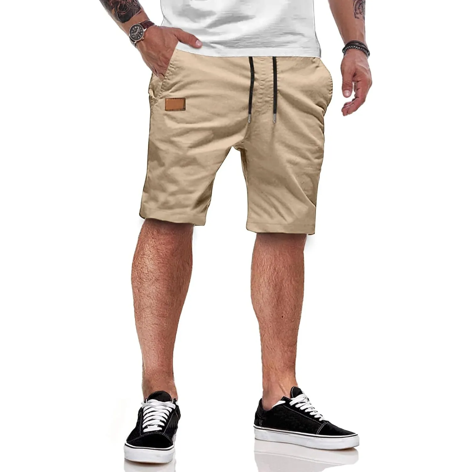 JMIERR Kurze Hosen Herren Sommer Shorts Herren Chino Baumwolle Elastische Taille mit Taschen S-3XL