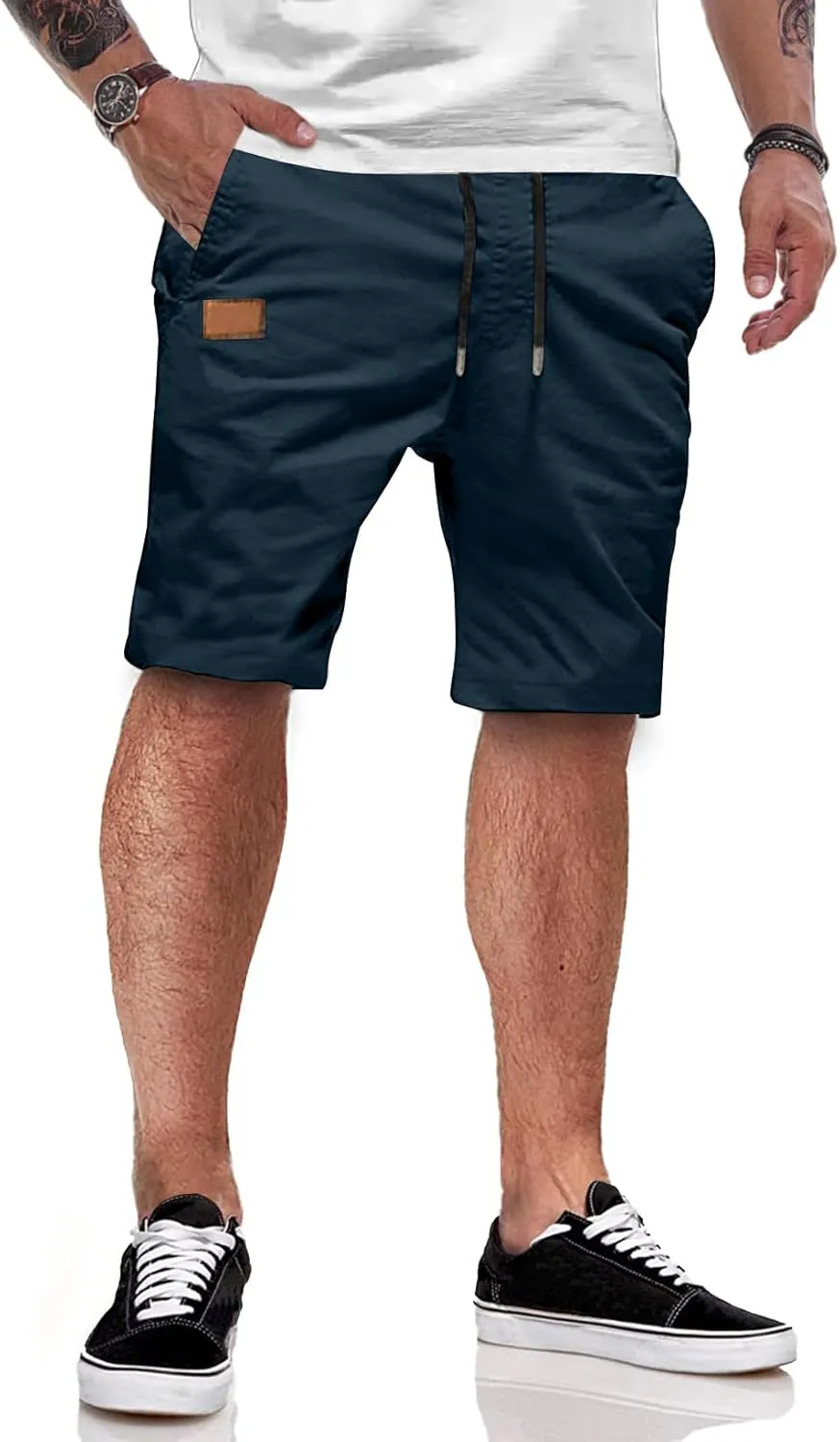 JMIERR Men's Summer Chino Shorts, Cotton, Elasticated Waist, with Pockets