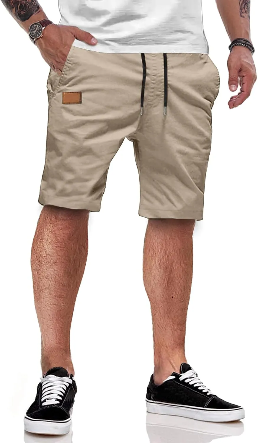 JMIERR Men's Summer Chino Shorts, Cotton, Elasticated Waist, with Pockets