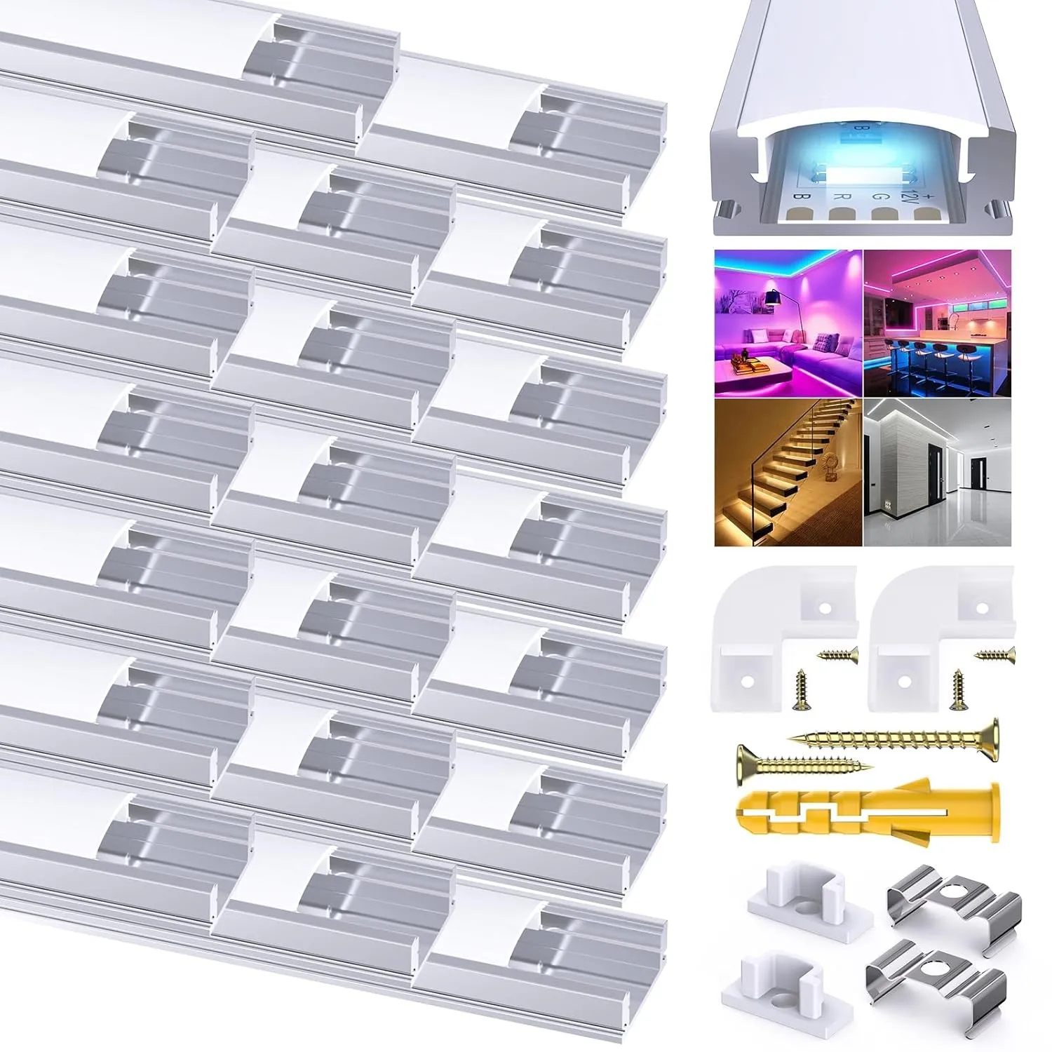 Chesbung LED Aluminium Profil 20x1m, U Form Kanal für LED Streifen/Stripe bis 12 mm inkl, Leiste Diffusor Profile mit M…