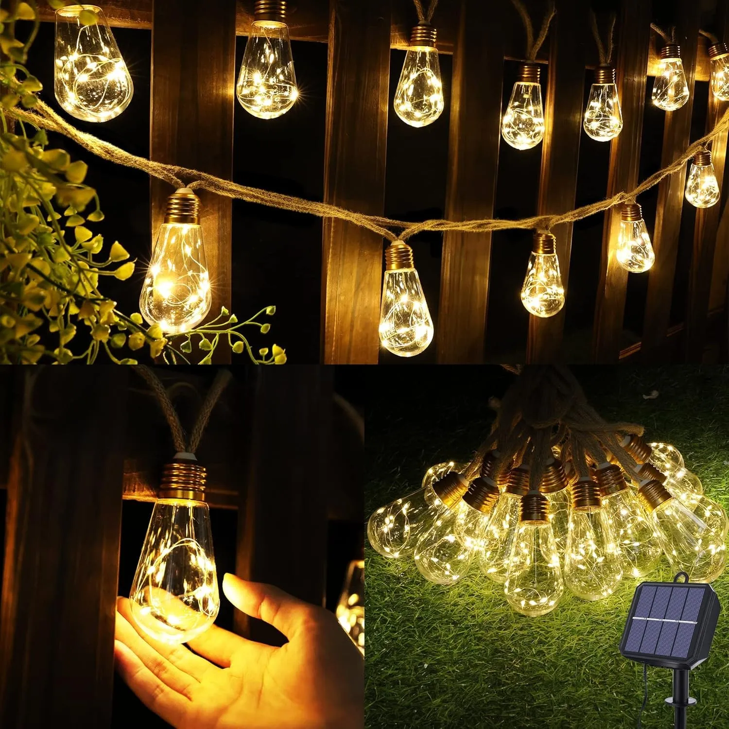 Geemoo Solar Lichterkette Aussen Mit 16 Glühbirnen, 6.4M Solar Lichterkette Außen Wetterfest Warmweiß, Vintage Solarlic…