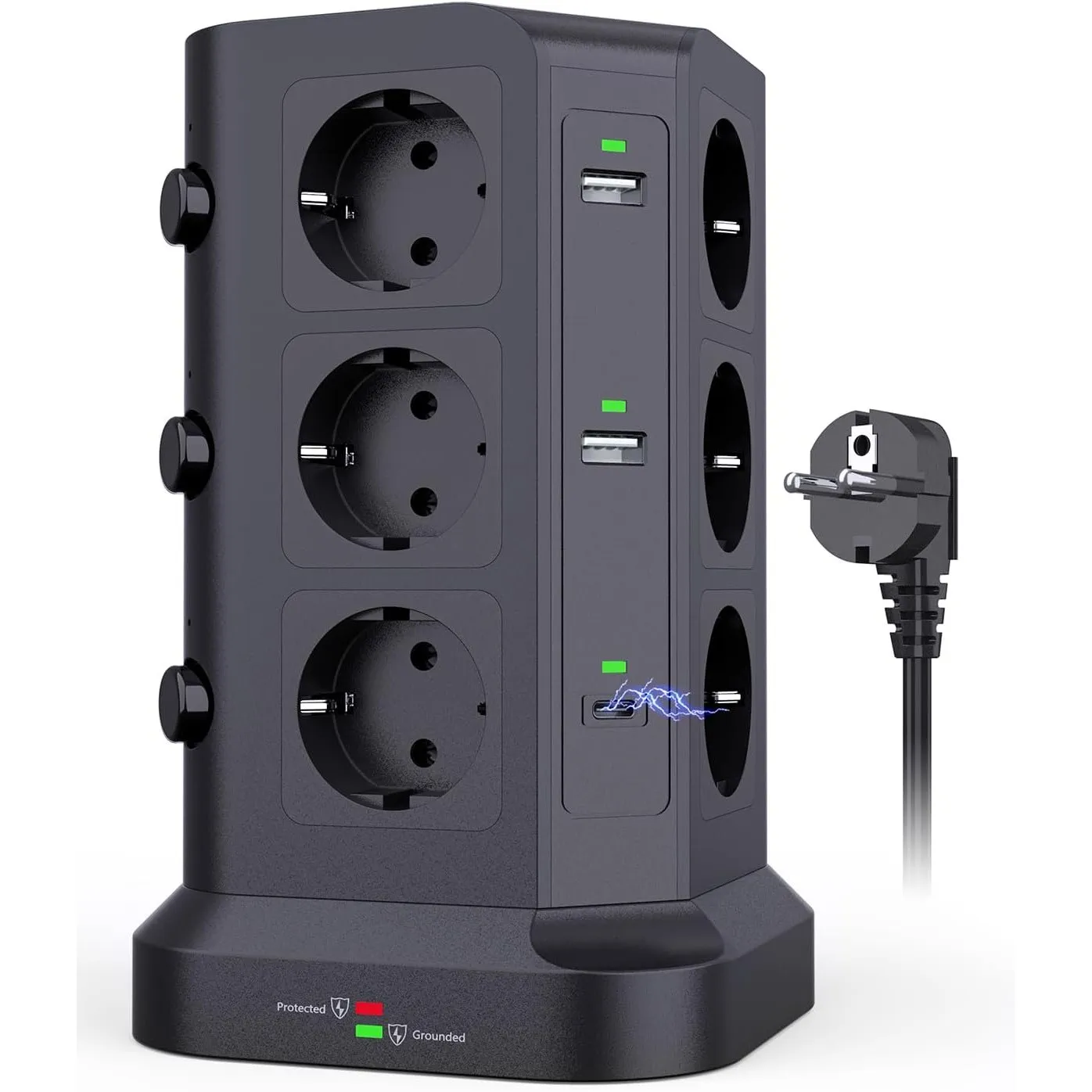 KOOSLA Mehrfachsteckdose 20W USB-C, 12 Fach, 2M