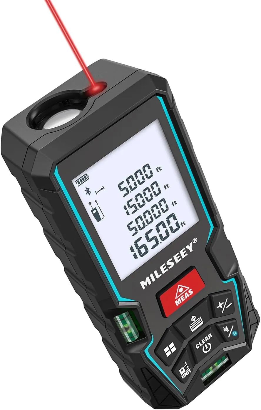 Laser Entfernungsmesser 50m mit APP, MiLESEEY Lasermessgerät mit 2 Wasserwaagenblasen,±2mm Genauigkeit,2 Zoll LCD Hinte…