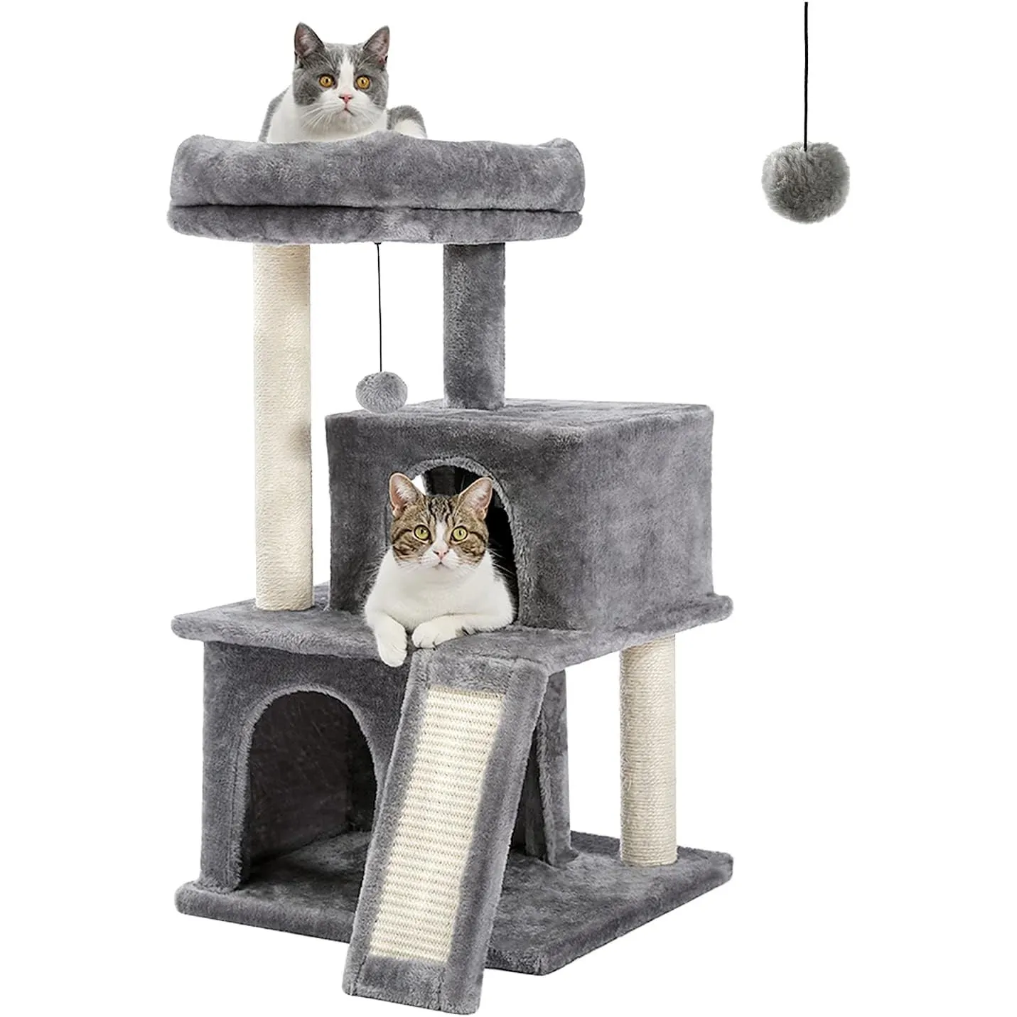 PETEPELA Kratzbaum, 86cm Katzenbaum, Kratzbäume Katzenmöbel | mit Sisal-Seil, Plüsch Liege 2 Höhlen Spielhaus ,Spielzeu…