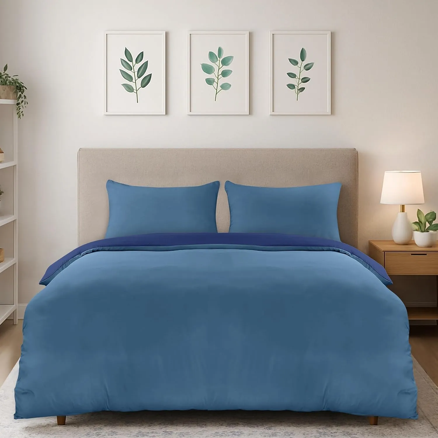 Utopia Bedding Bettwäsche 200x200 cm + 2 Kissenbezüge, Marineblau/Hellblau