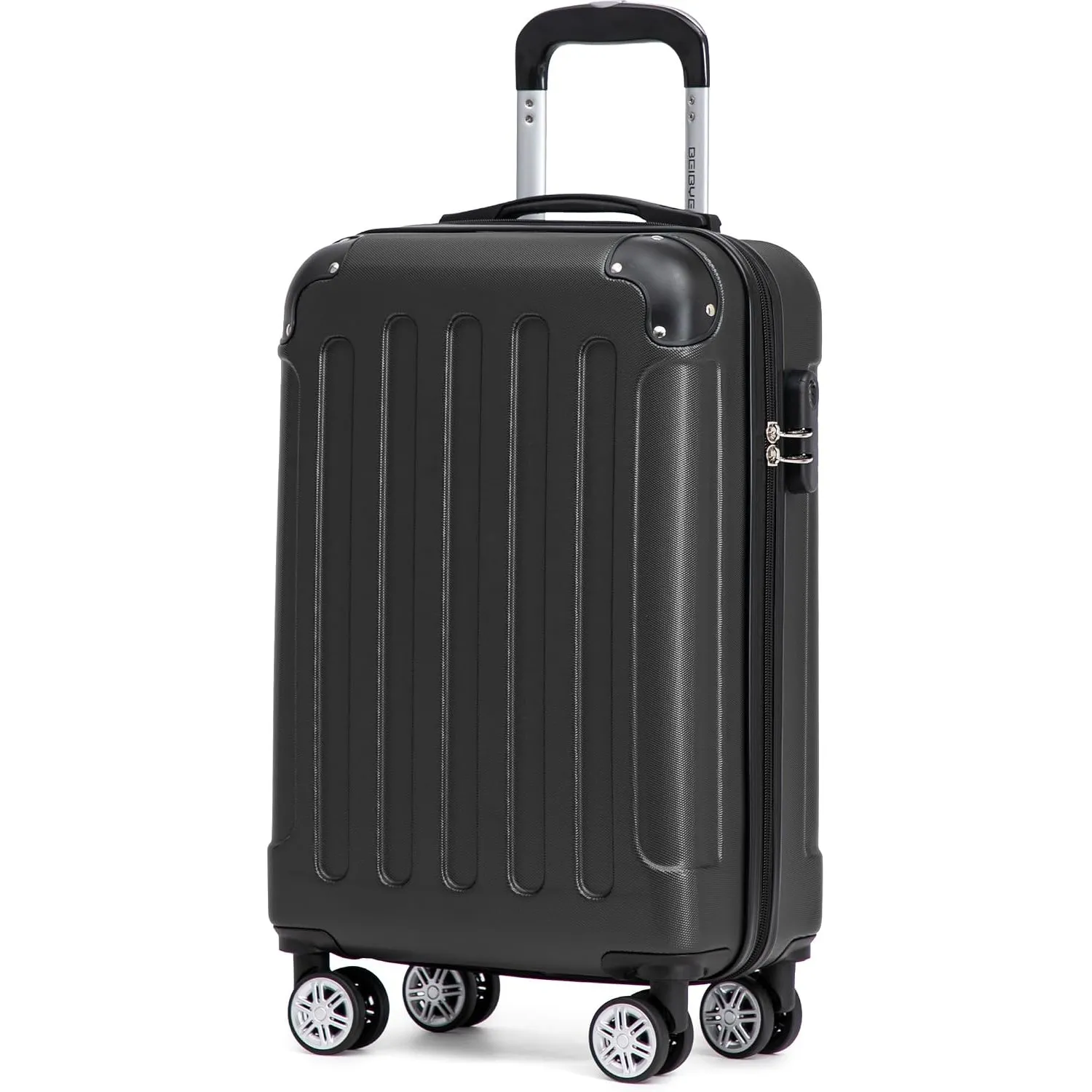 BEIBYE Handgepäck Koffer M 55 cm – Kabinenkoffer aus ABS, leicht, 360° Doppelrollen, Reisekoffer für Kurzreisen, Schwarz