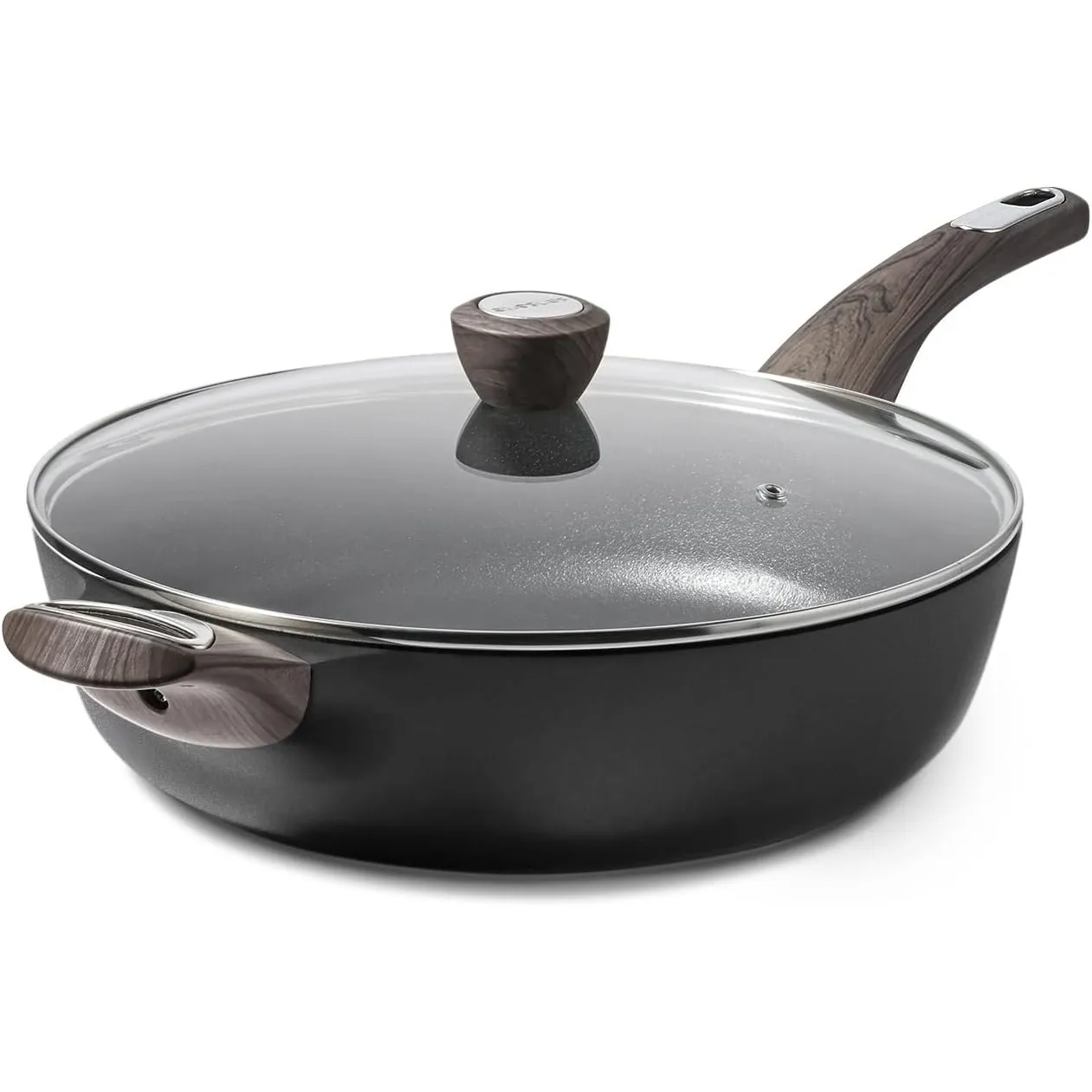 SENSARTE 30cm Schwarz Antihaft Beschichtung Tiefe Bratpfanne mit Deckel