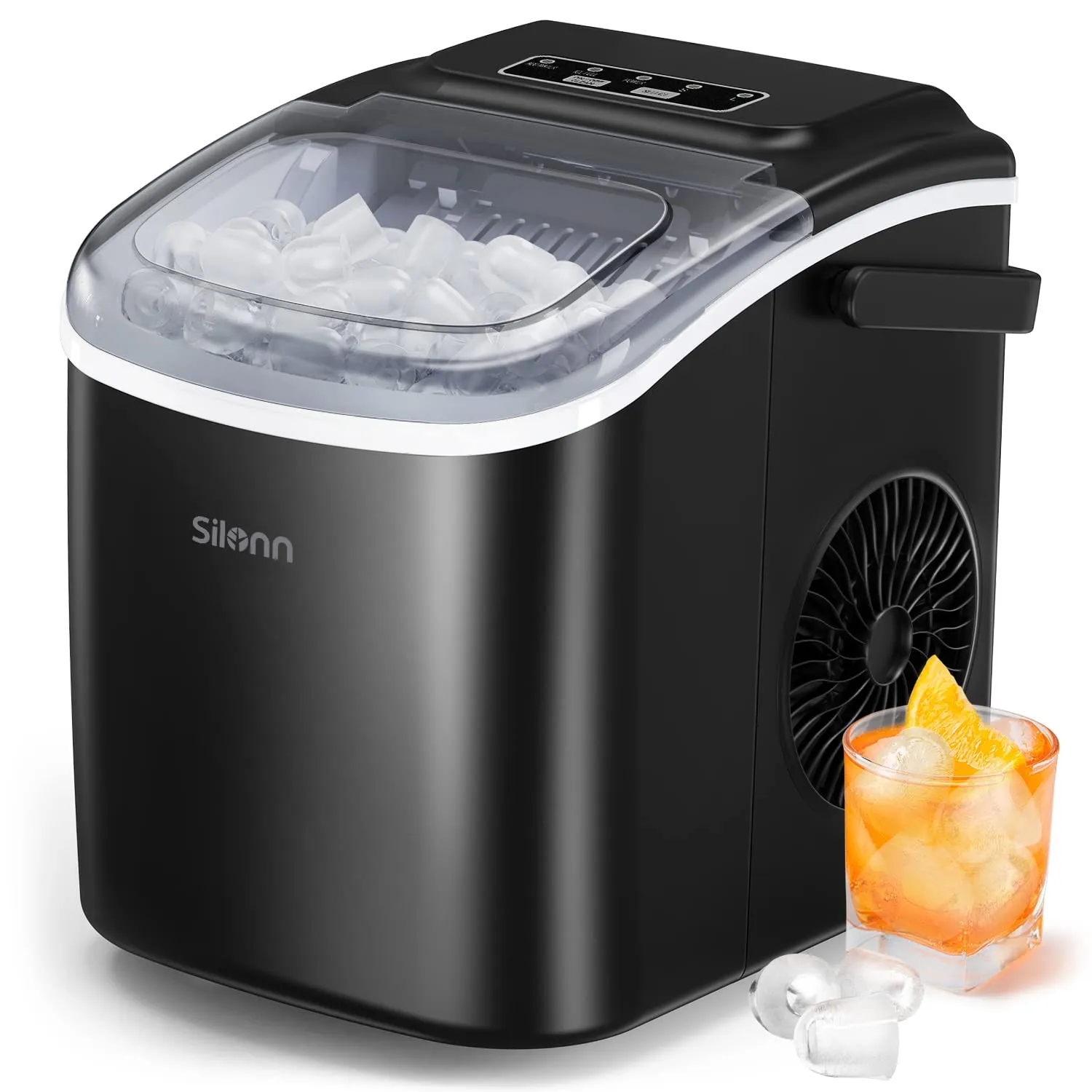 Silonn Eiswürfelmaschine, 9 Eiswürfel in 6 Minuten, 12 kg in 24 Stunden, selbstreinigender Eiswürfelbereiter mit 2 Eisw…