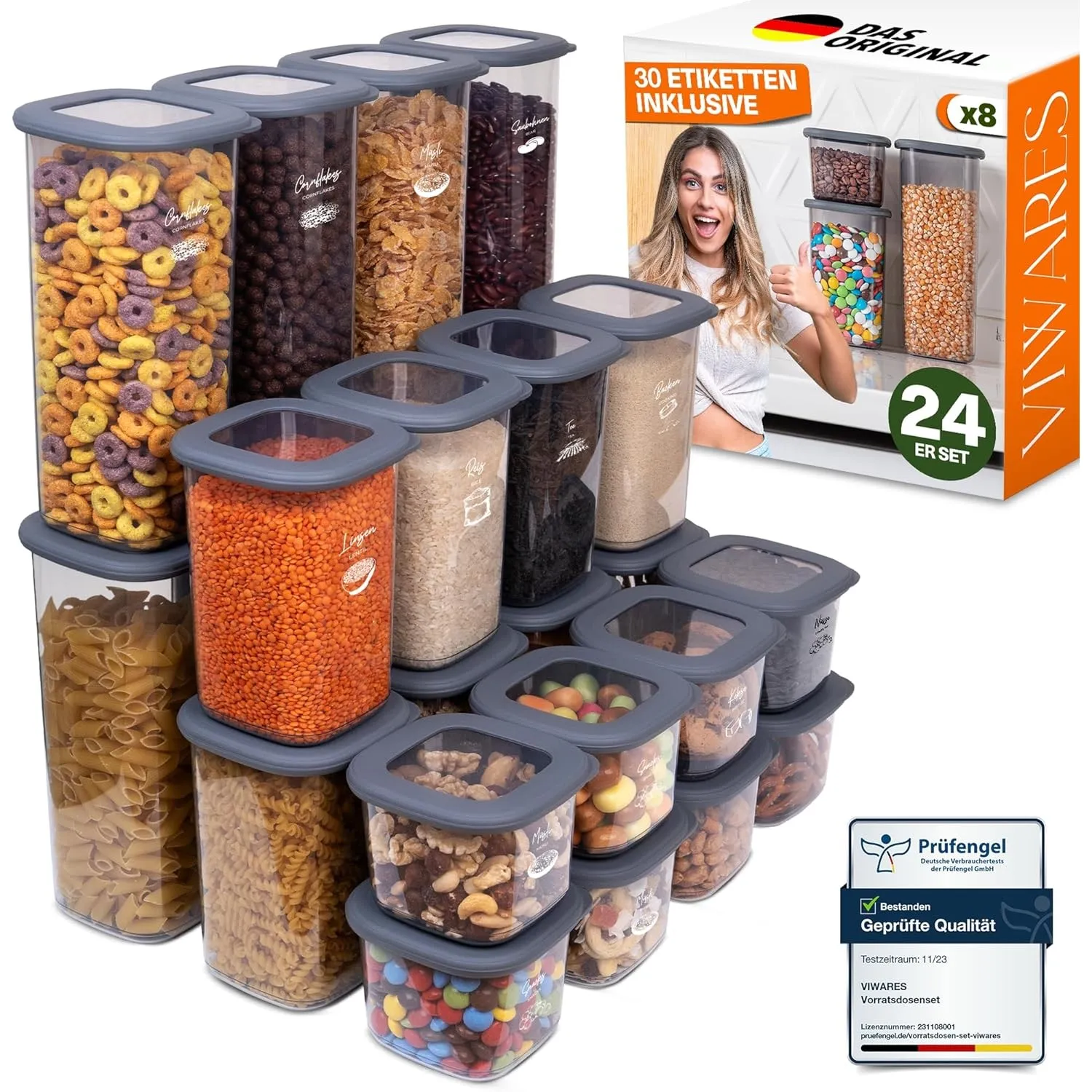 Viwares Vorratsdosen mit Deckel Luftdicht, 24er Vorratsbehälter Set BPA-Frei, Vorratsdose zur Müsli Mehl Aufbewahrung K…