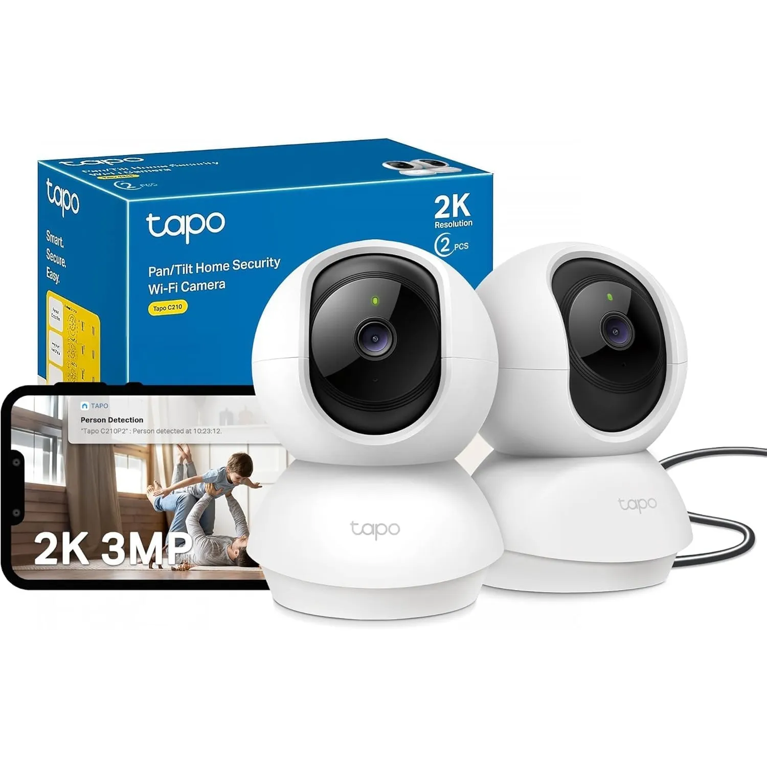 Tapo TP-Link C210P2 WLAN IP Kamera Überwachungskamera (Linsenschwenkung und Neigung, 3MP-Auflösung, 2-Wege-Audio, Nacht…