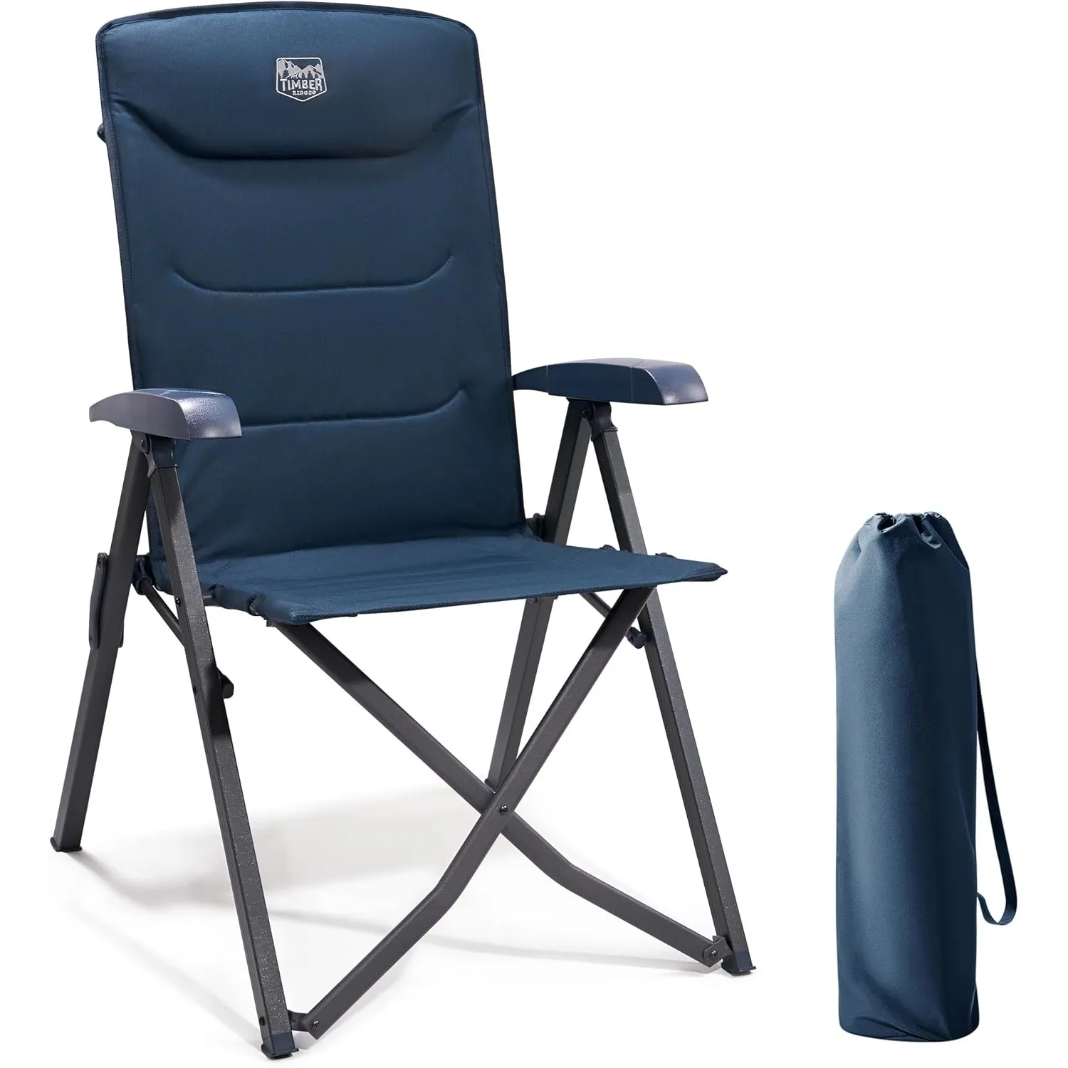 TIMBER RIDGE Campingstuhl Faltbar Hohe Lehne 4 Positionen verstellbar | Klappstuhl Camping 150kg Belastbar Gepolstert G…