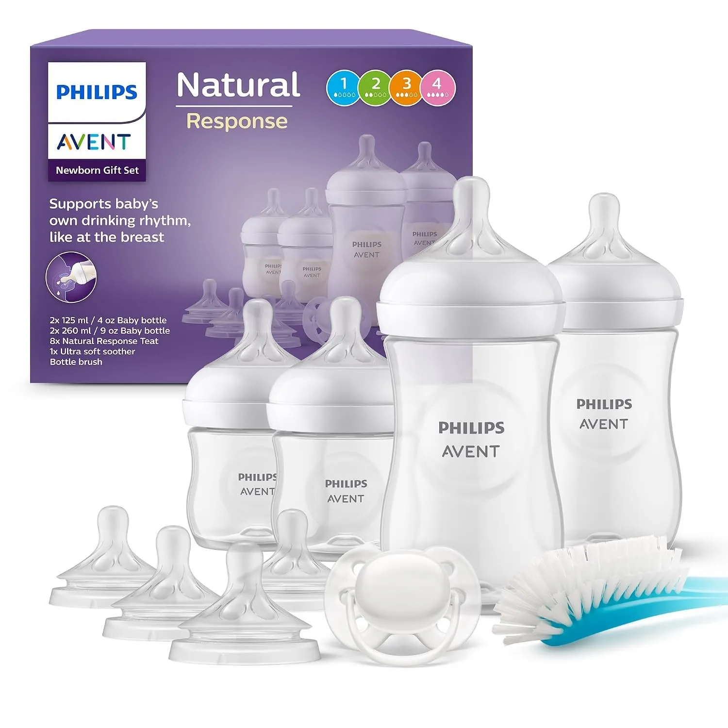 Philips AVENT Babyflaschen Natural Response, Geschenkset für Neugeborene – Babys von 0–12 Monaten und älter (Modell SCD…