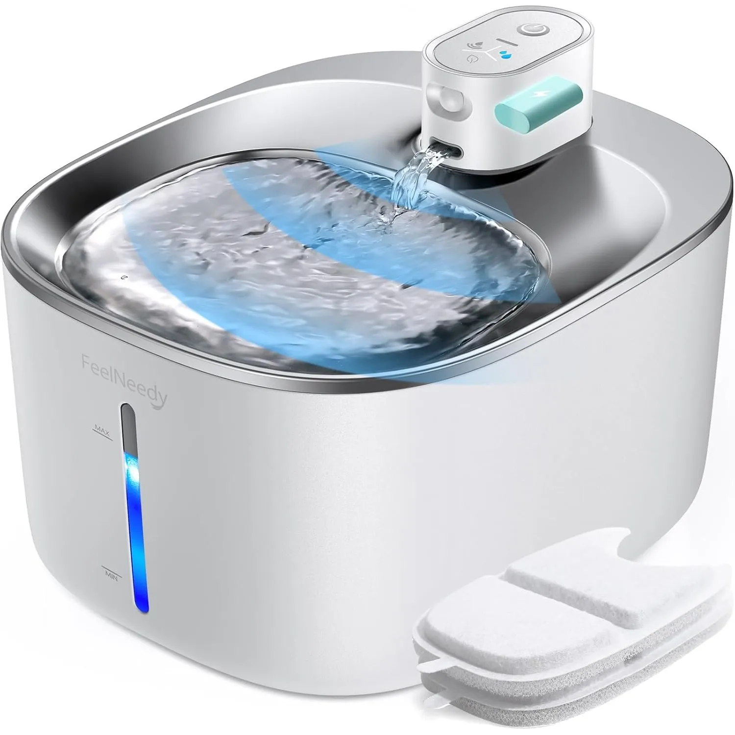 FEELNEEDY 4L kabelloser Katzenbrunnen mit Bewegungsmelder, 4000mAh Akku | Leise Trinkbrunnen für Katzen und kleine Hund…