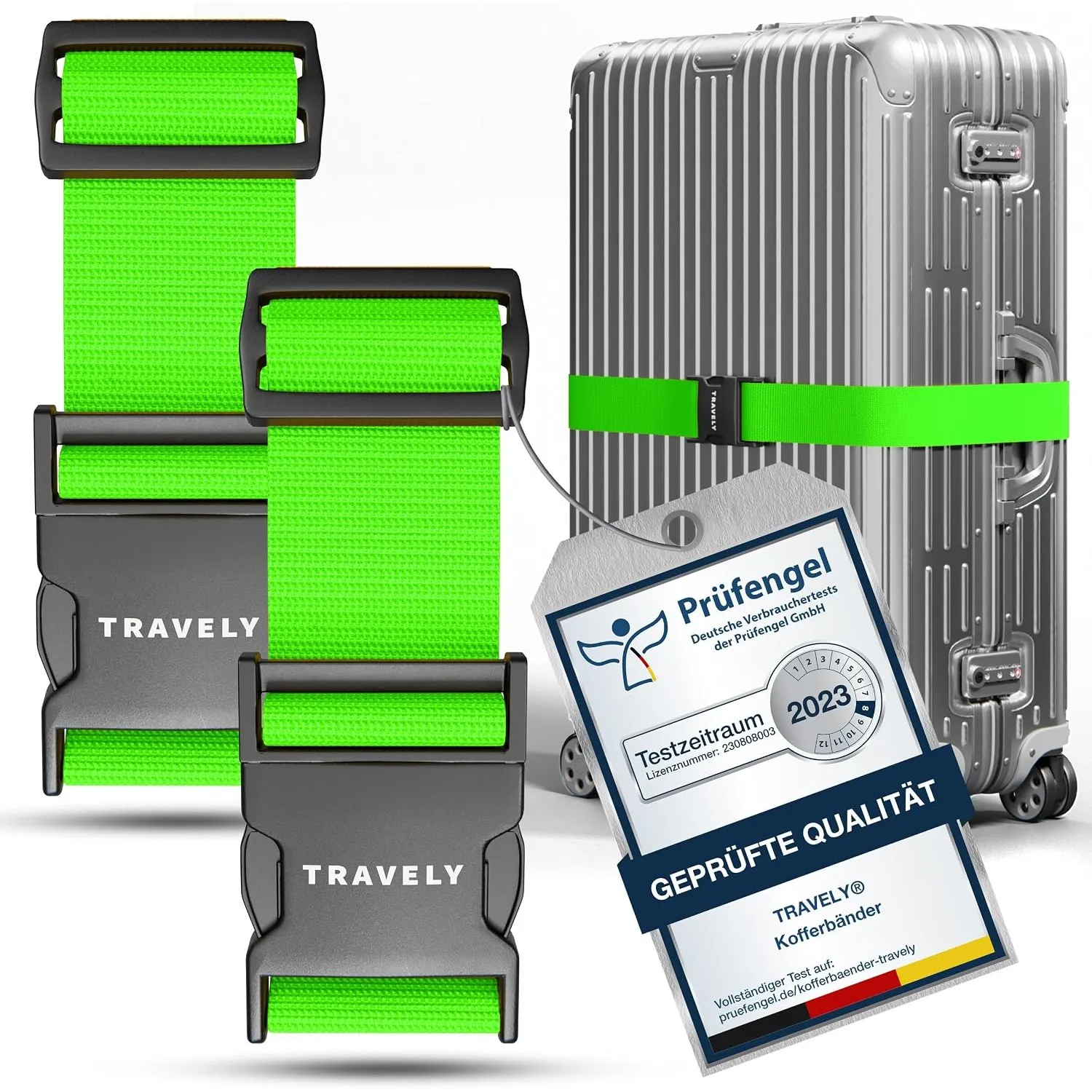 Travely® Premium Koffergurt - Besonders Auffällig & Sicher - Inkl. 2 Namensschildern - Gepäckband ideal über Kreuz - [2…