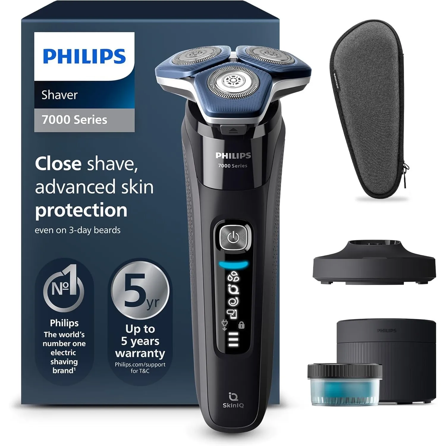 PHILIPS Shaver Series 7000 – Elektrischer Rasierer für Herren mit ausklappbarem Trimmer, Nass- und Trockenrasur, Reinig…