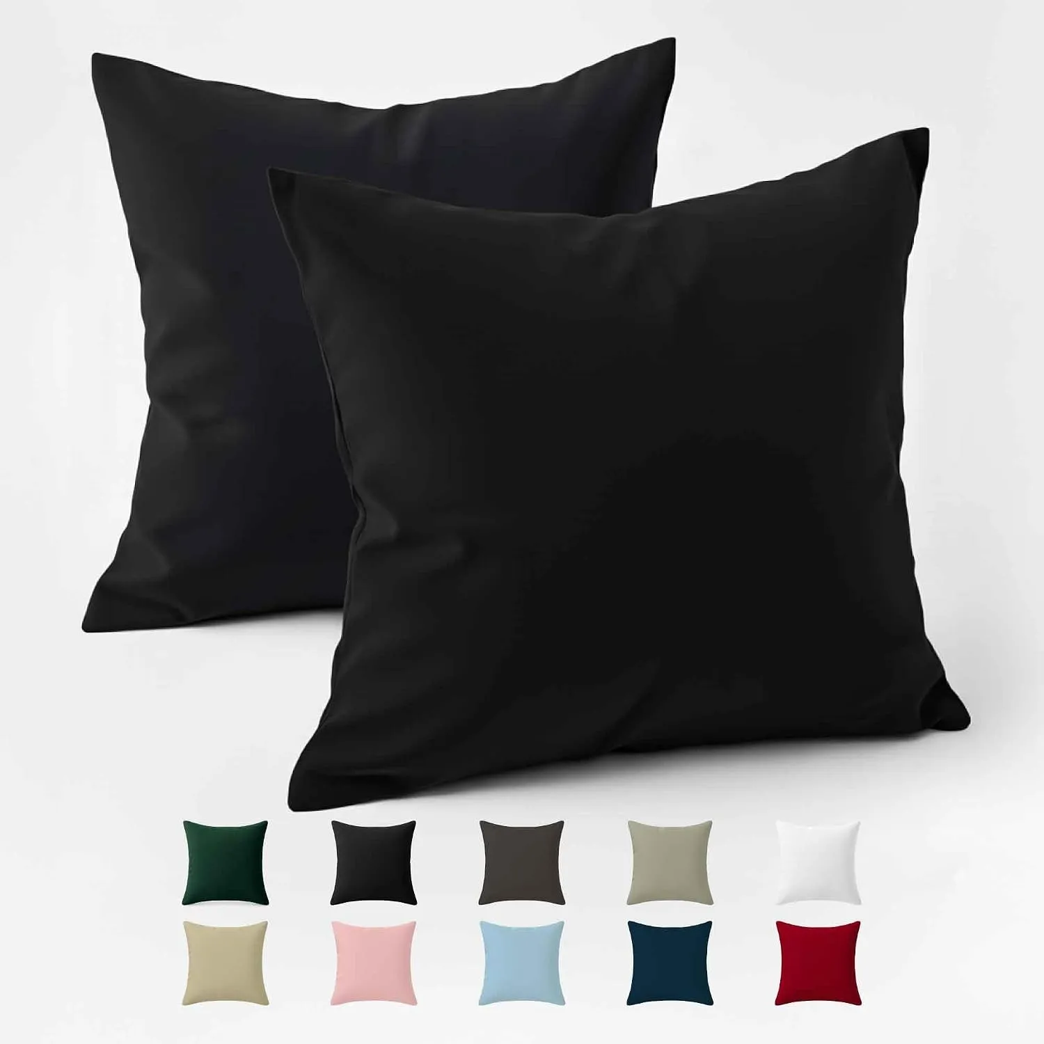 Kissenbezug 40x40 Baumwolle Renforcé (2er-Set) - Schwarz - Dicht gewebt mit 57 Fäden/cm² - 40x40cm Kissenbezug - Oeko T…
