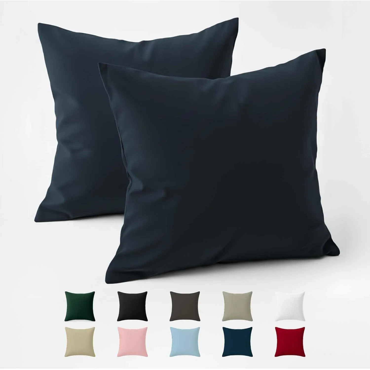 Kissenbezug 80x80 Baumwolle Renforcé (2er-Set) - Dunkelblau - Dicht gewebt mit 57 Fäden/cm² - Kissenbezug 80x80 cm - Oe…
