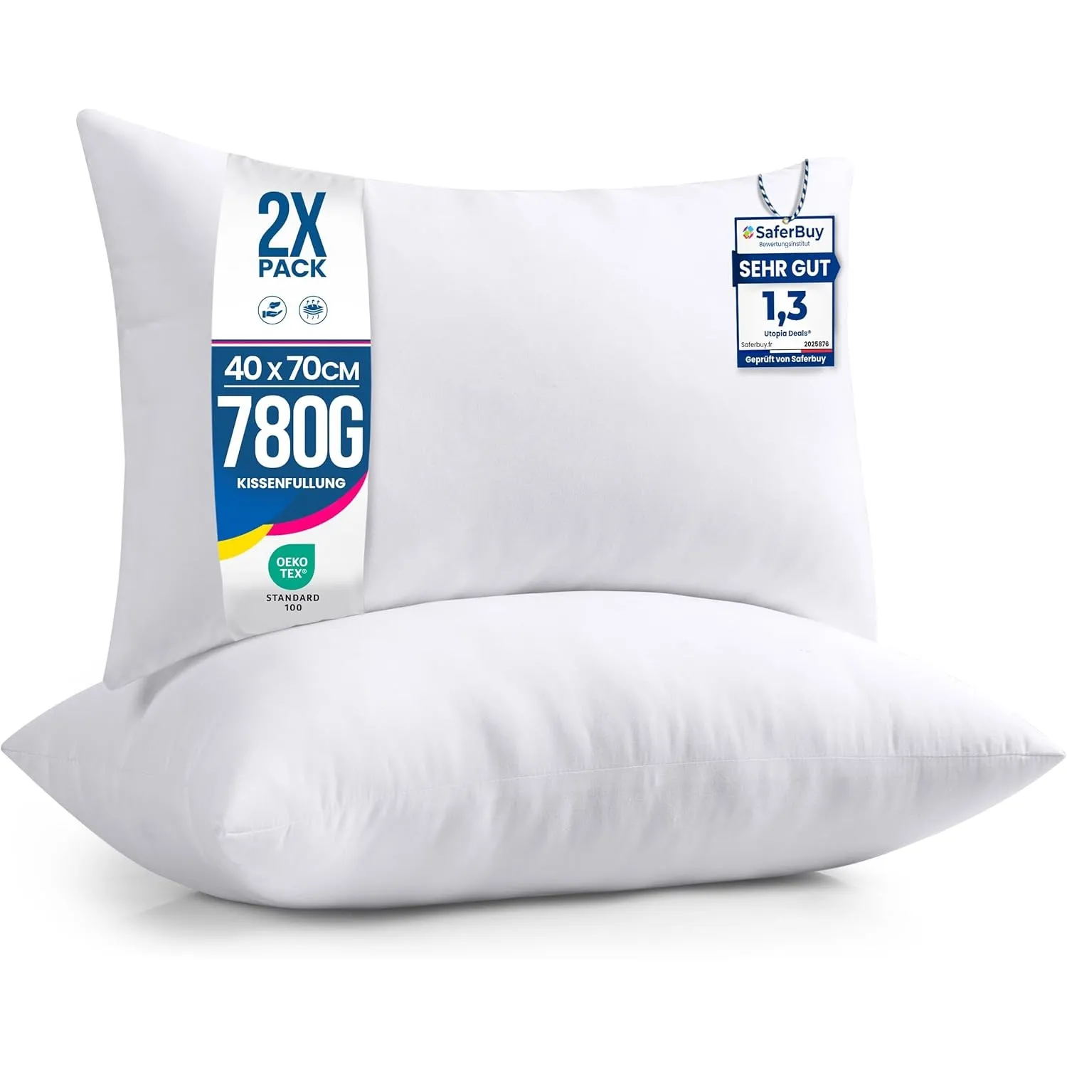 Utopia Bedding 2er Set Kissenfüllung 40 x 70 cm, Innenkissen Füllkissen Kopfkissen Sofakissen (Weiß)