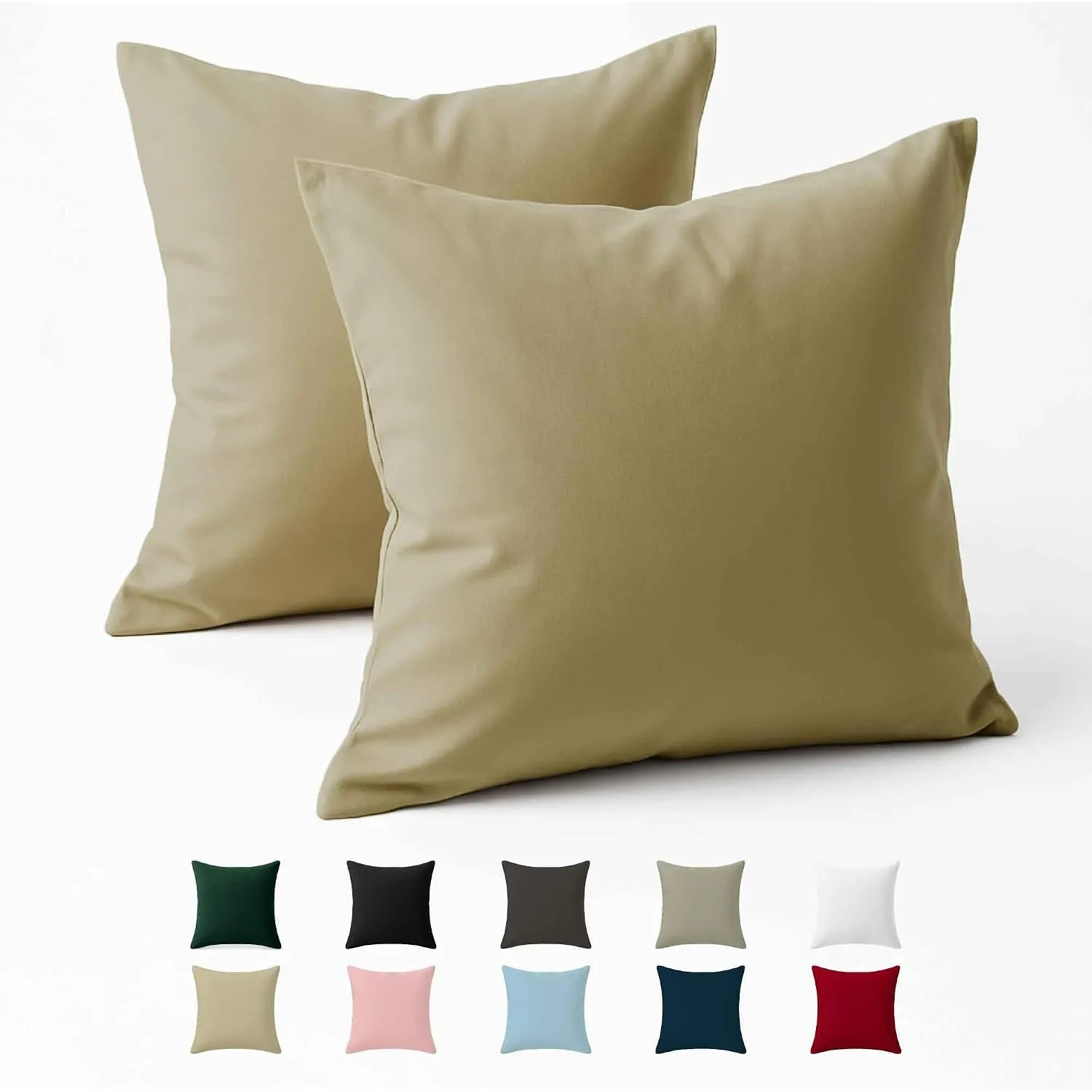 Kissenbezug 50x50 Baumwolle Renforcé (2er-Set) - Beige - Dicht gewebt mit 57 Fäden/cm² - Kissenhülle 50x50 cm - Oeko Te…