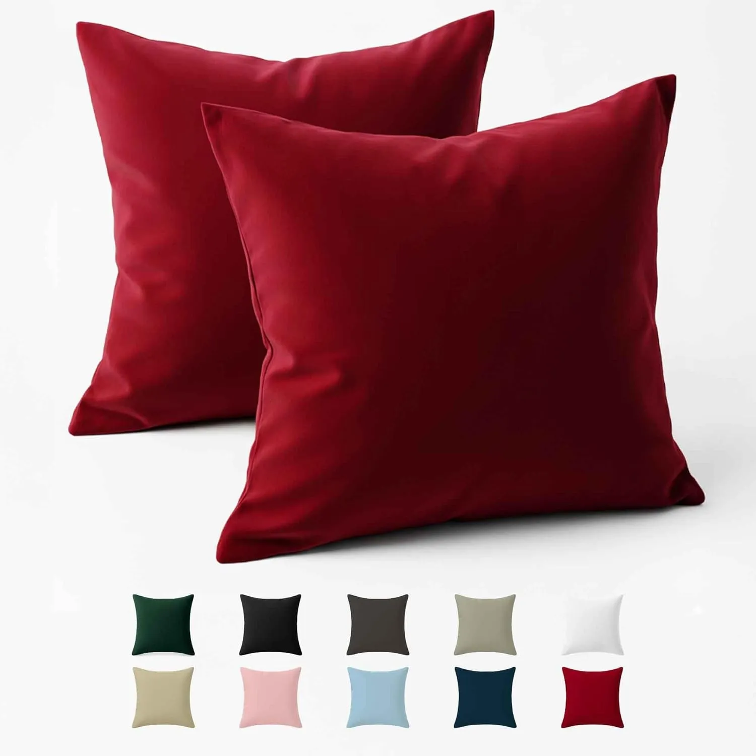 Kissenbezug 40x40 Baumwolle Renforcé (2er-Set) - Burgunderrot - Dicht gewebt mit 57 Fäden/cm² - 40x40cm Kissenbezug - O…