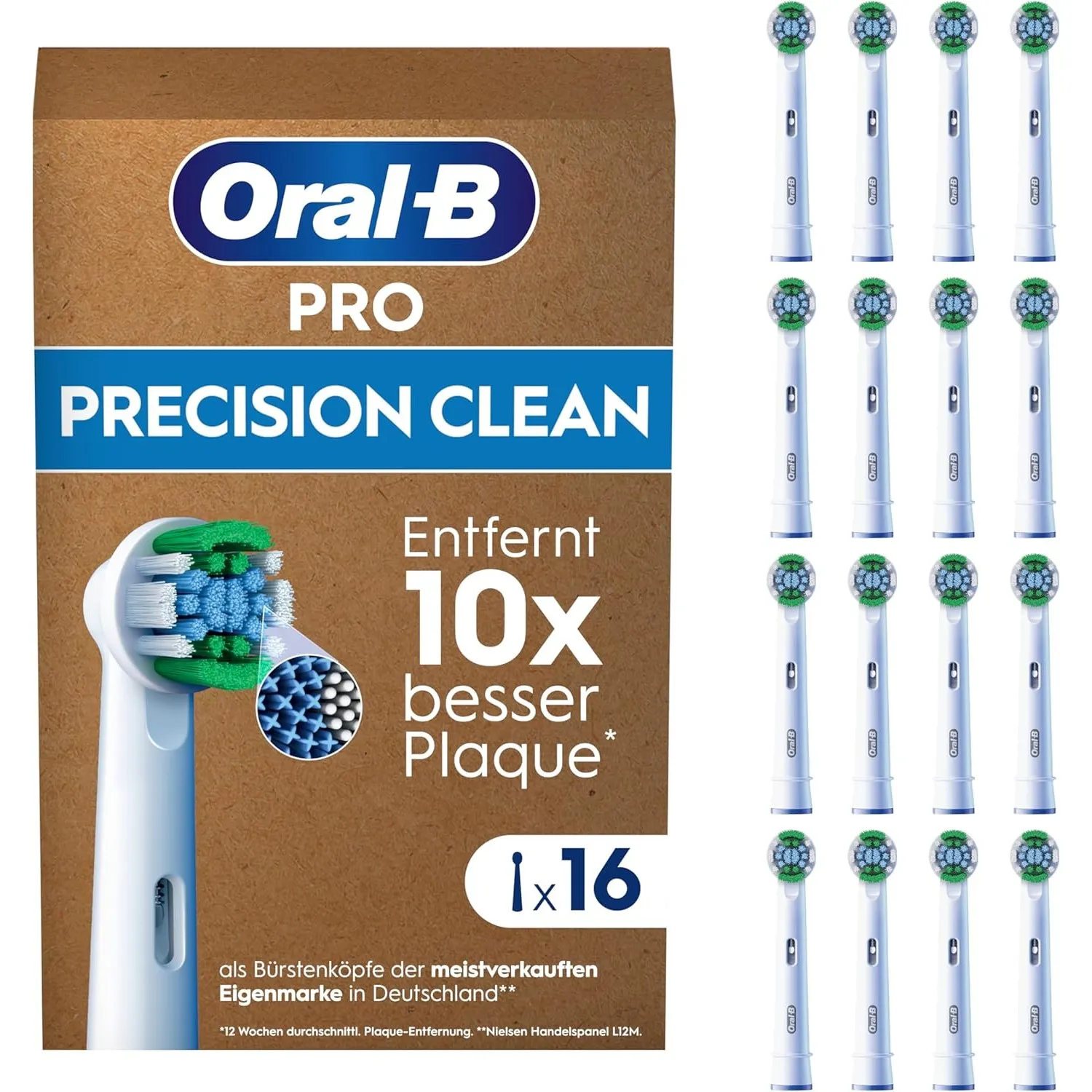 Oral-B Pro Aufsteckbürsten Precision Clean, Weiß, 16 Stück - Original Zahnbürstenaufsatz für Elektrische Zahnbürste, Za…