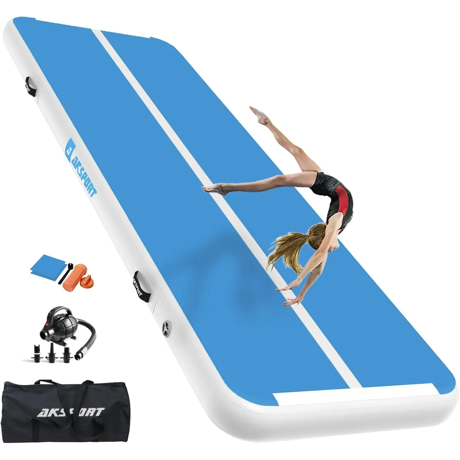 AKSPORT Air Matte Track Tumbling Matte,3/4/5/6m Aufblasbar Gymnastikmatte Turnmatte Tumbling Matten 10/20cm hoch mit Lu…