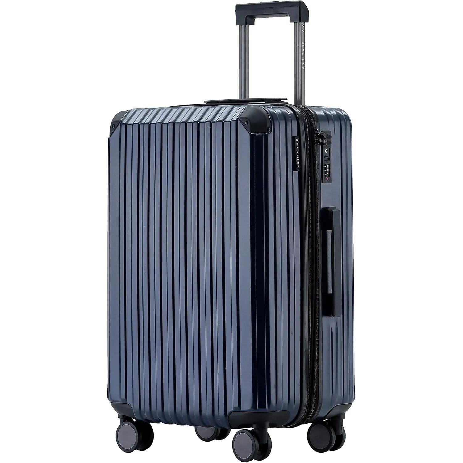 Münicase Reisekoffer L 66 cm, TSA, Hartschalenkoffer, Dunkelblau | Dehnfalte, Innenfächer, Kreuzgurt, Schutzecken, 360°…