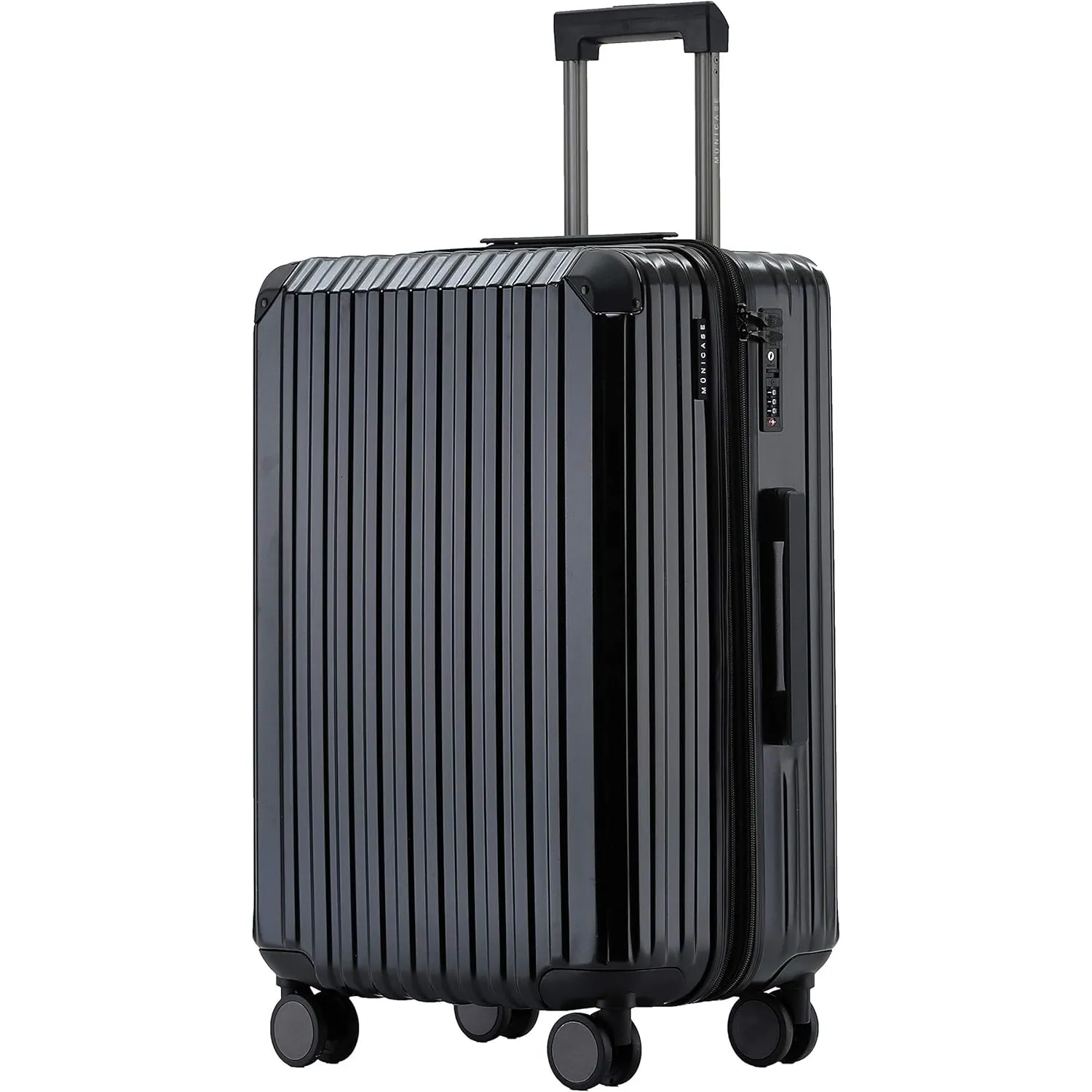 Münicase XL Hartschalenkoffer 76 cm Erweiterbar mit TSA-Schloss, Leise Doppelrollen, Großer Reisekoffer, Schwarz