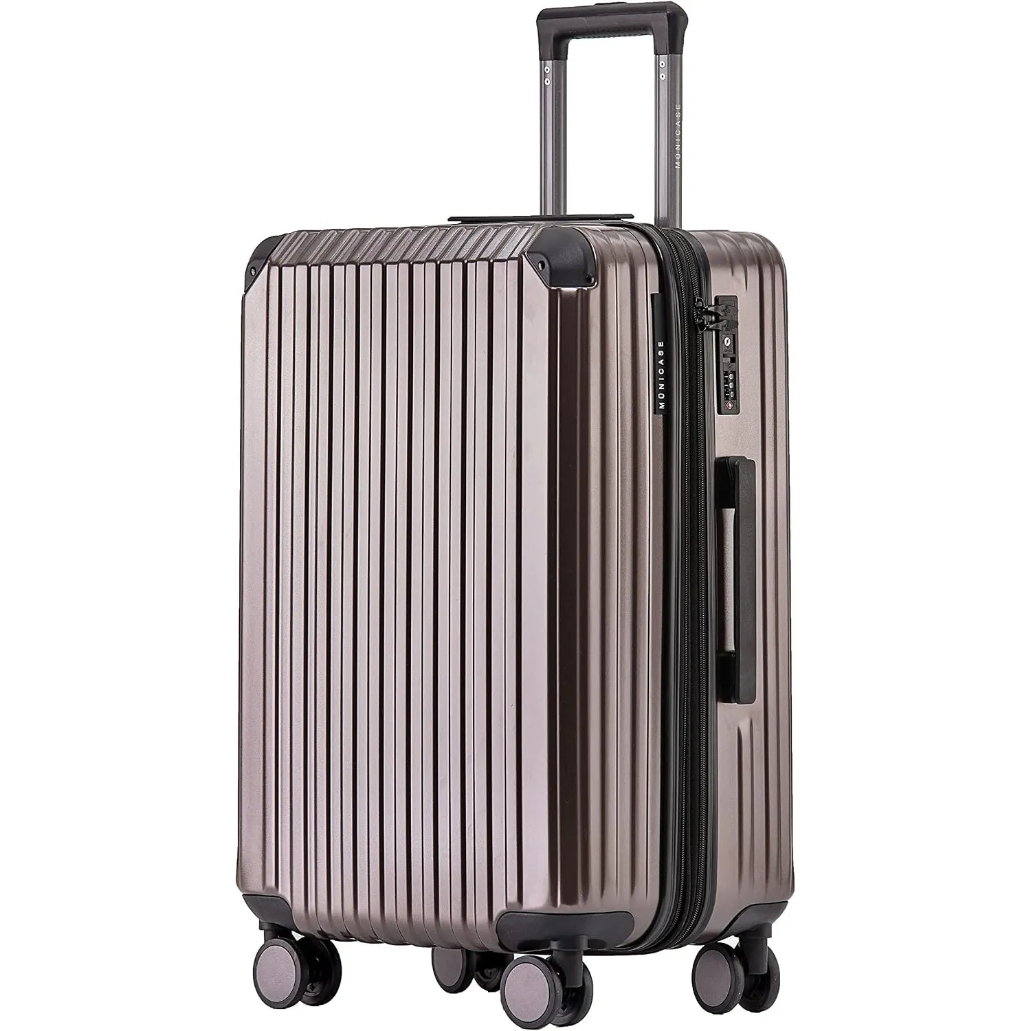 Münicase XL Hartschalenkoffer 76 cm Erweiterbar mit TSA-Schloss, Leise Doppelrollen, Großer Reisekoffer, Coffee