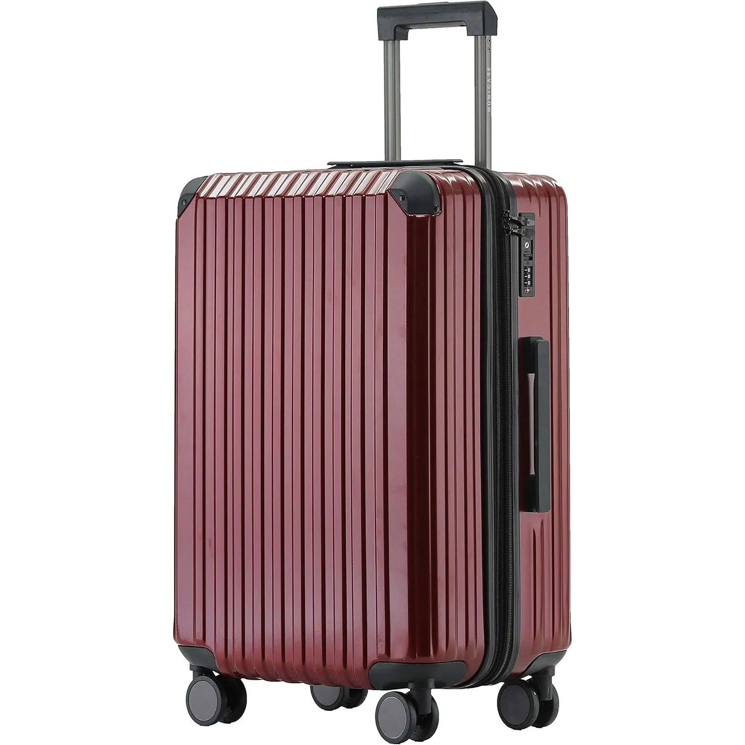 Münicase Reisekoffer L 66 cm, TSA, Hartschalenkoffer, Weinrot | Dehnfalte, Innenfächer, Kreuzgurt, Schutzecken, 360° Ro…