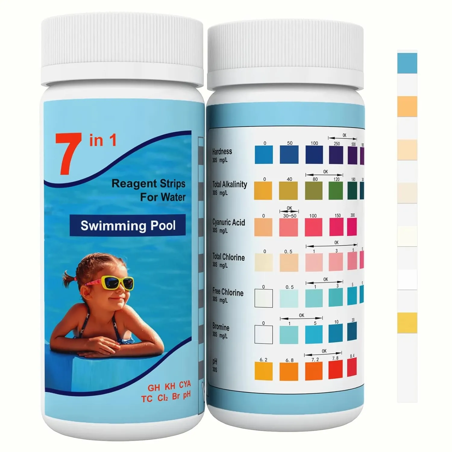 7-in-1 Pool Teststreifen für pH und Chlor& Cyanursäure –Präzise Wassertester für Pool & Whirlpool | zum Messen von pH, …