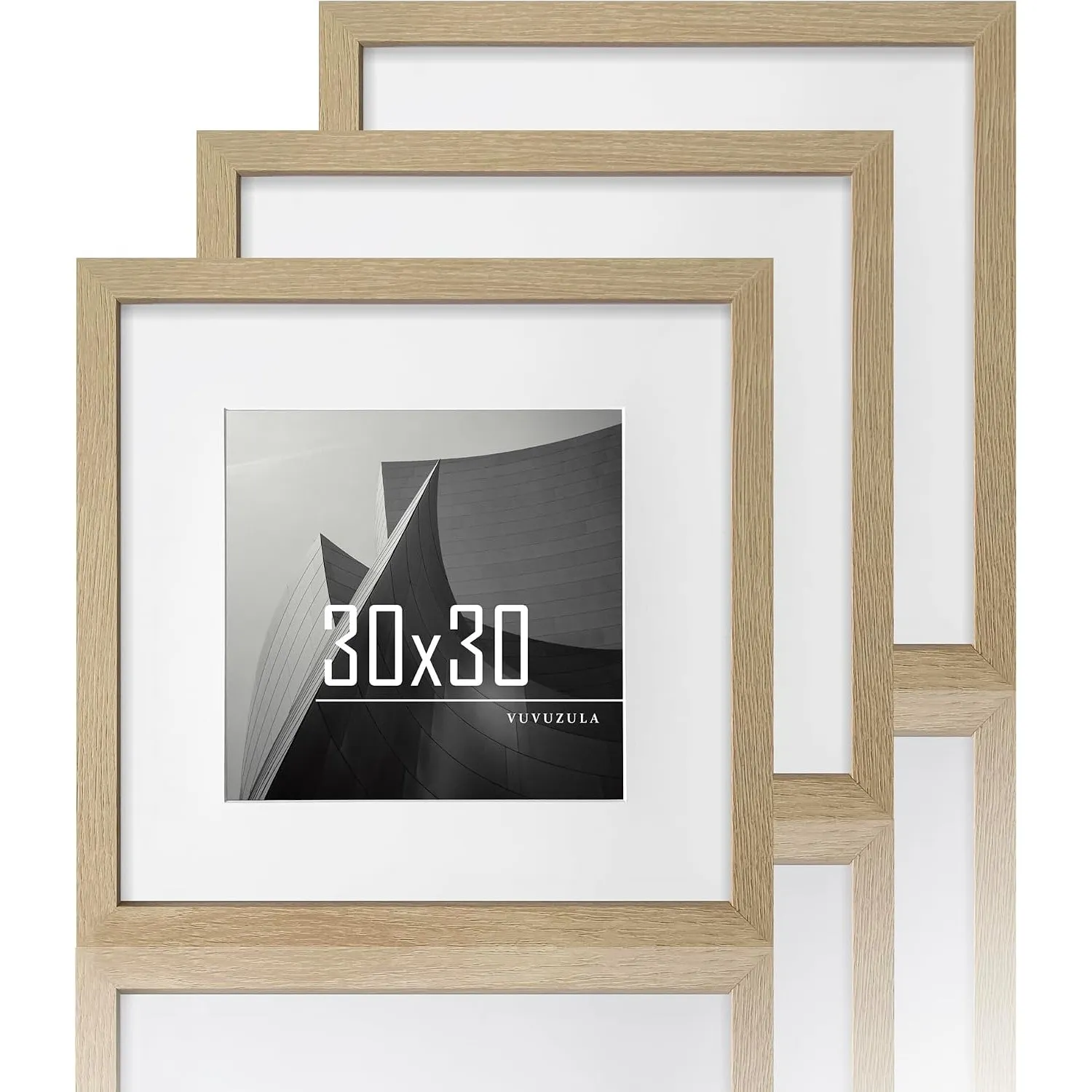 VUVUZULA Bilderrahmen 30x30cm Holz Quadratisch Fotorahmen Holzrahmen MDF Rahmen mit Passepartout 20x20cm Natur 3er Set
