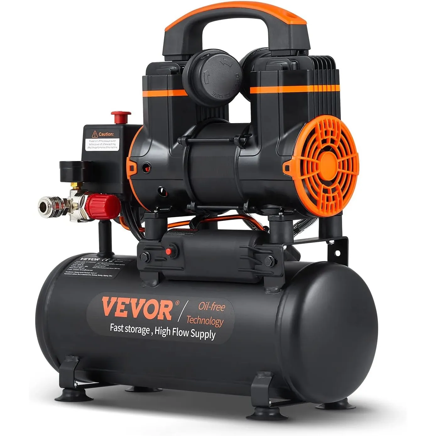 VEVOR Kompressor 8L Druckluftkompressor 900W (1,2PS) 3,5 MPa, 2800U/min, 70dB, 6-8Bar, Ölfreier Druckbehälter Flüsterko…