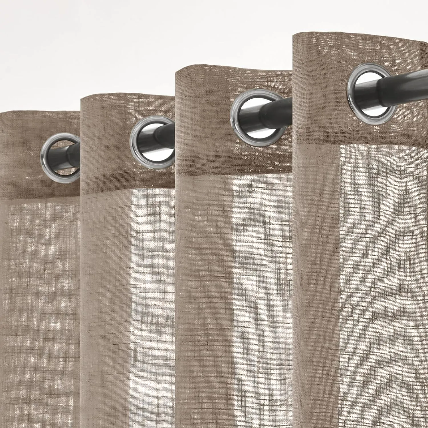 Woaboy Leinen Gardinen Vorhänge Ösen 2er Set 140x225cm Dunkelbraun