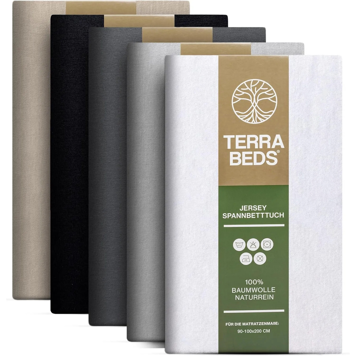 Terra Beds Premium Jersey Spannbettlaken 90x200cm-100x200cm Oeko-TEX | 160g/m², 100% Baumwoll Jersey, Oeko-TEX zertifiz…