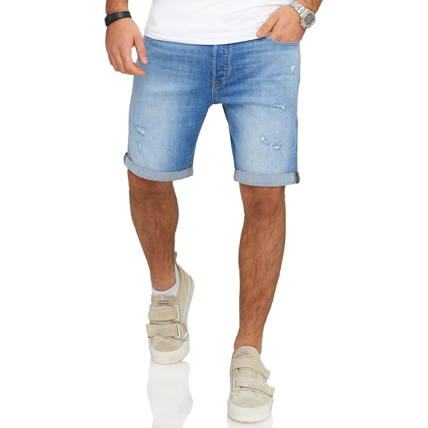 JACK & JONES Infinity Herren Jeans Shorts Rick Bermudas Used Look