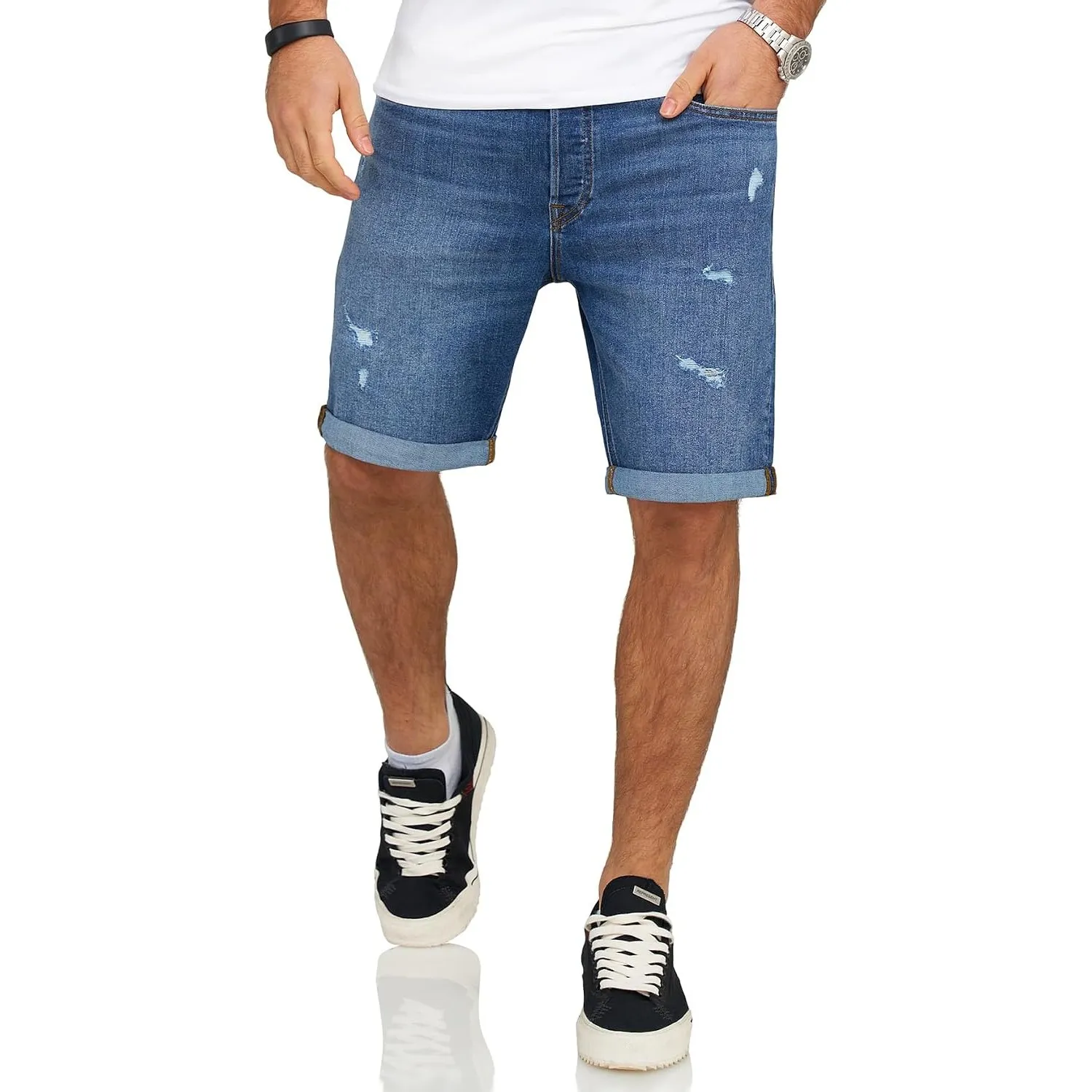 JACK & JONES Infinity Herren Jeans Shorts Rick Bermudas Used Look