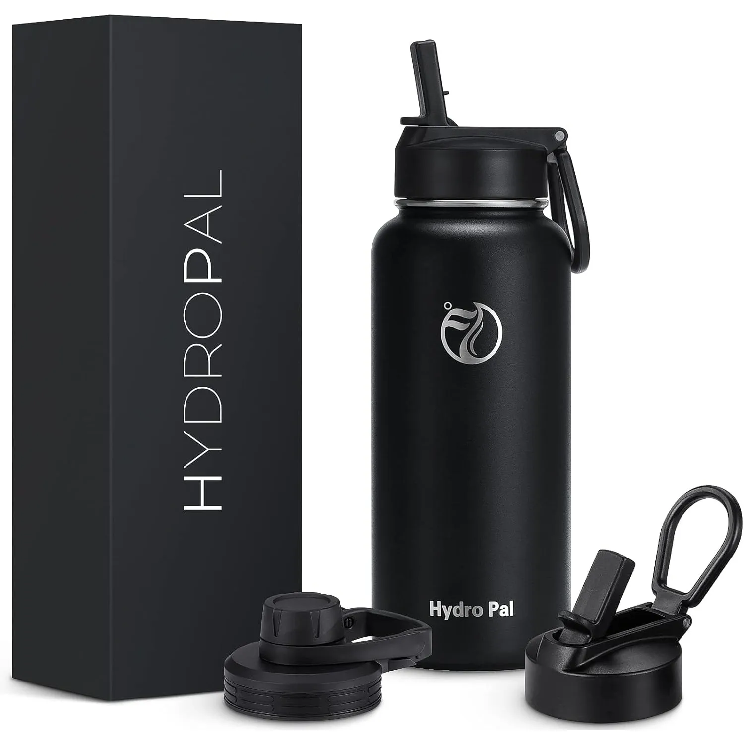 HydroPal 1L Edelstahl Isolierflasche,Trinkflasche mit Strohhalm 2 Deckel