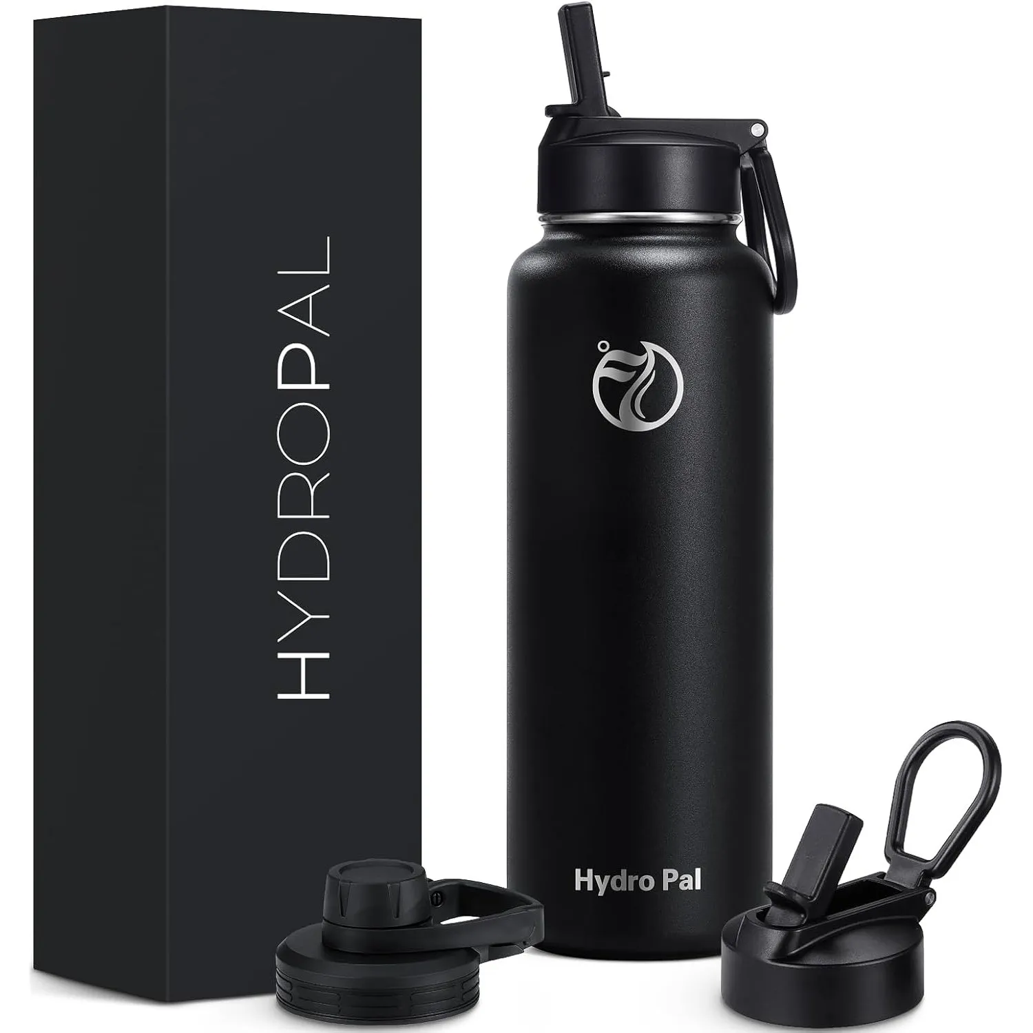 HydroPal Edelstahl Isolierflasche,Trinkflasche mit Strohhalm 2 Deckel 1,2L