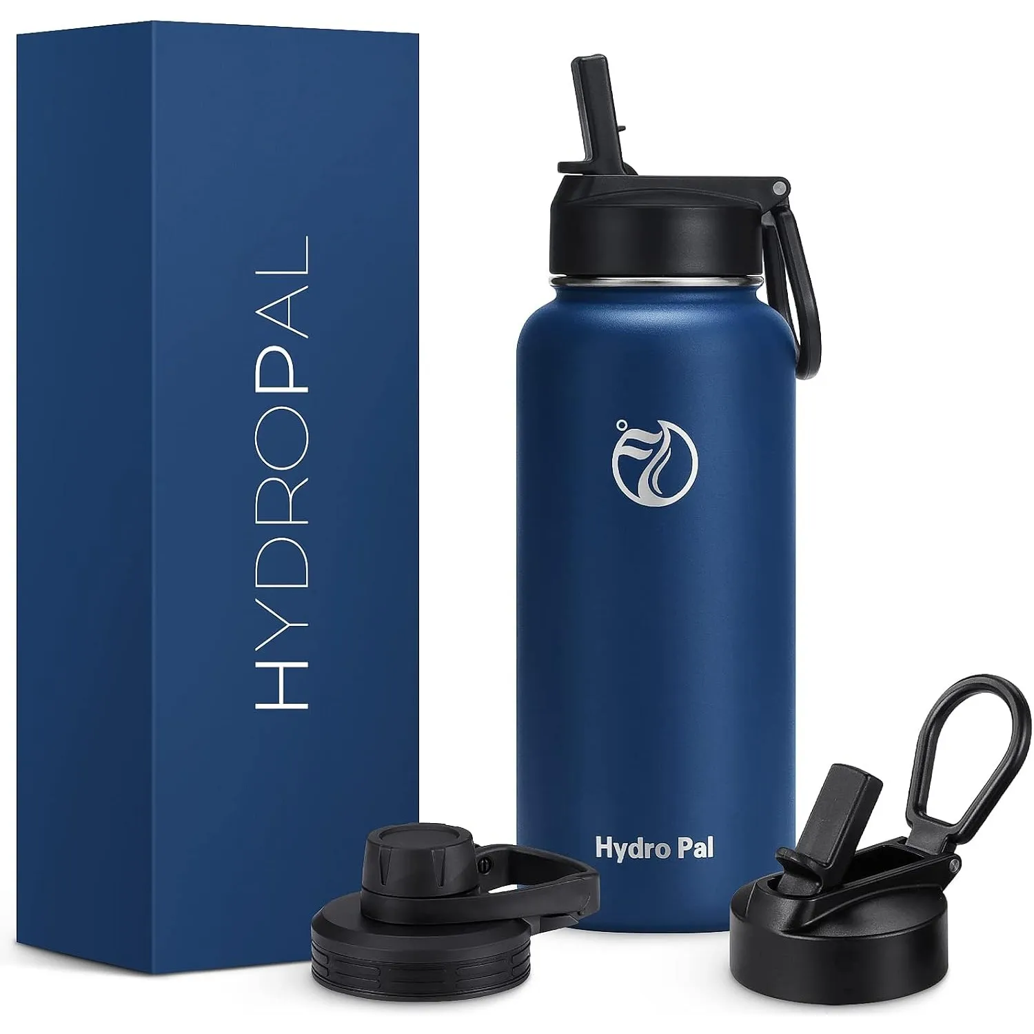 HydroPal 1L Edelstahl Isolierflasche,Trinkflasche mit Strohhalm 2 Deckel
