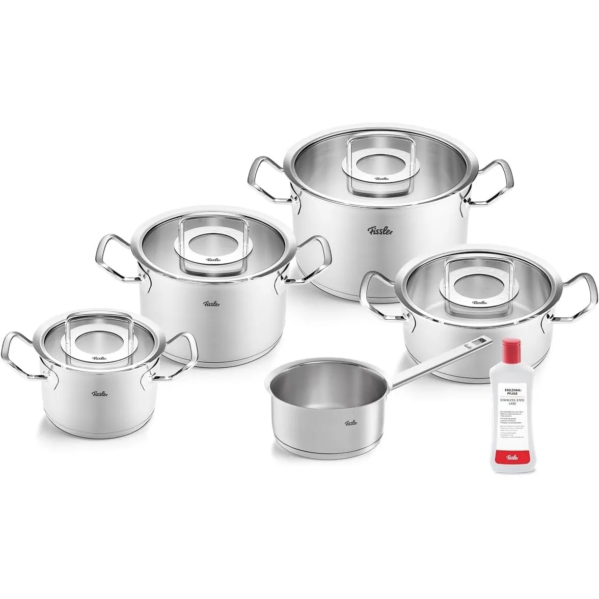 Fissler, Original-Profi Collection Kochtopfset 5-teilig, Edelstahl, Glasdeckel, inkl. Edelstahlpflege, Induktion