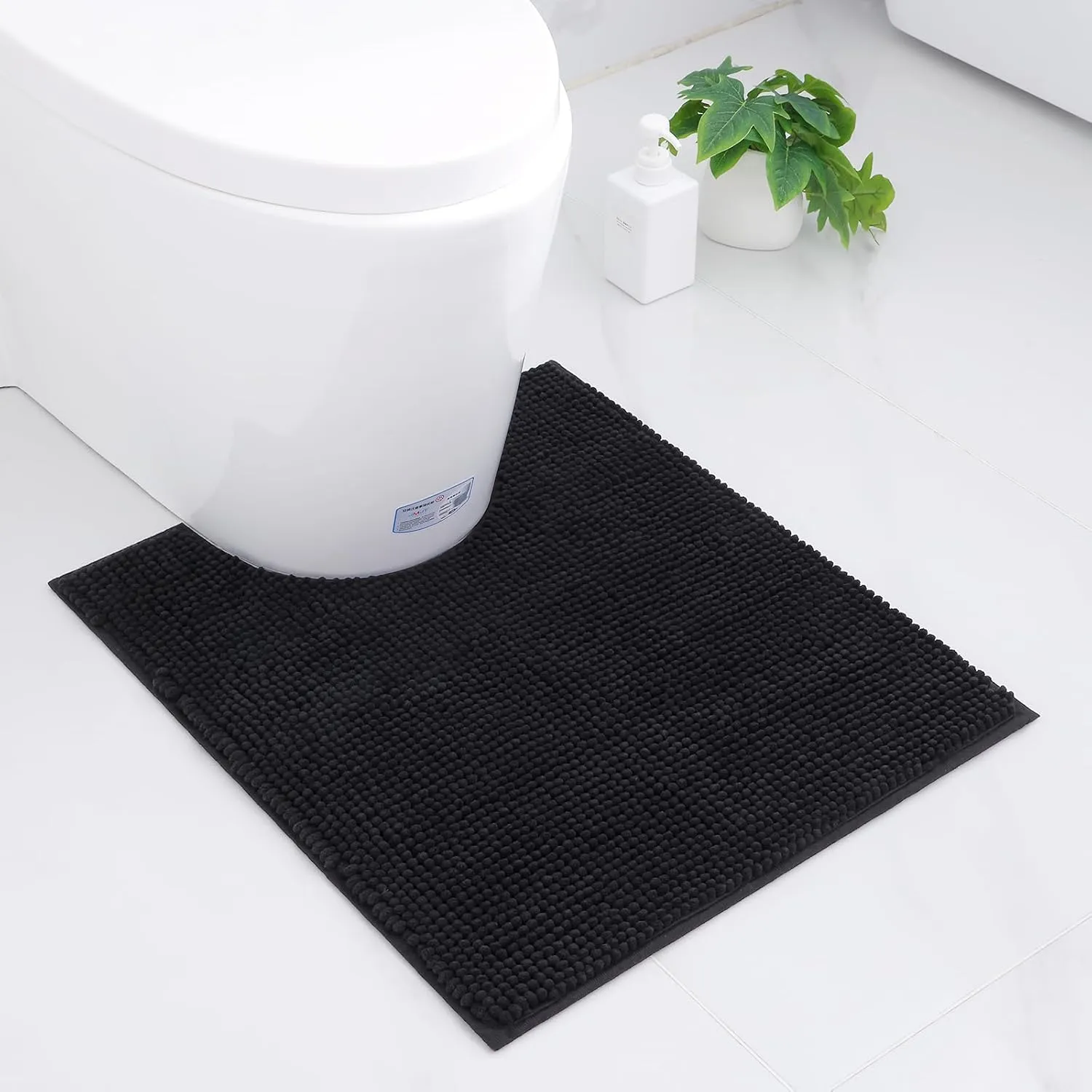 Homaxy Chenille Bathroom Rug Non-Slip Soft Toilet Rug with Cut-Out 50 x 60 cm, Absorbent Bath Mat Stand Toilet, Washabl…